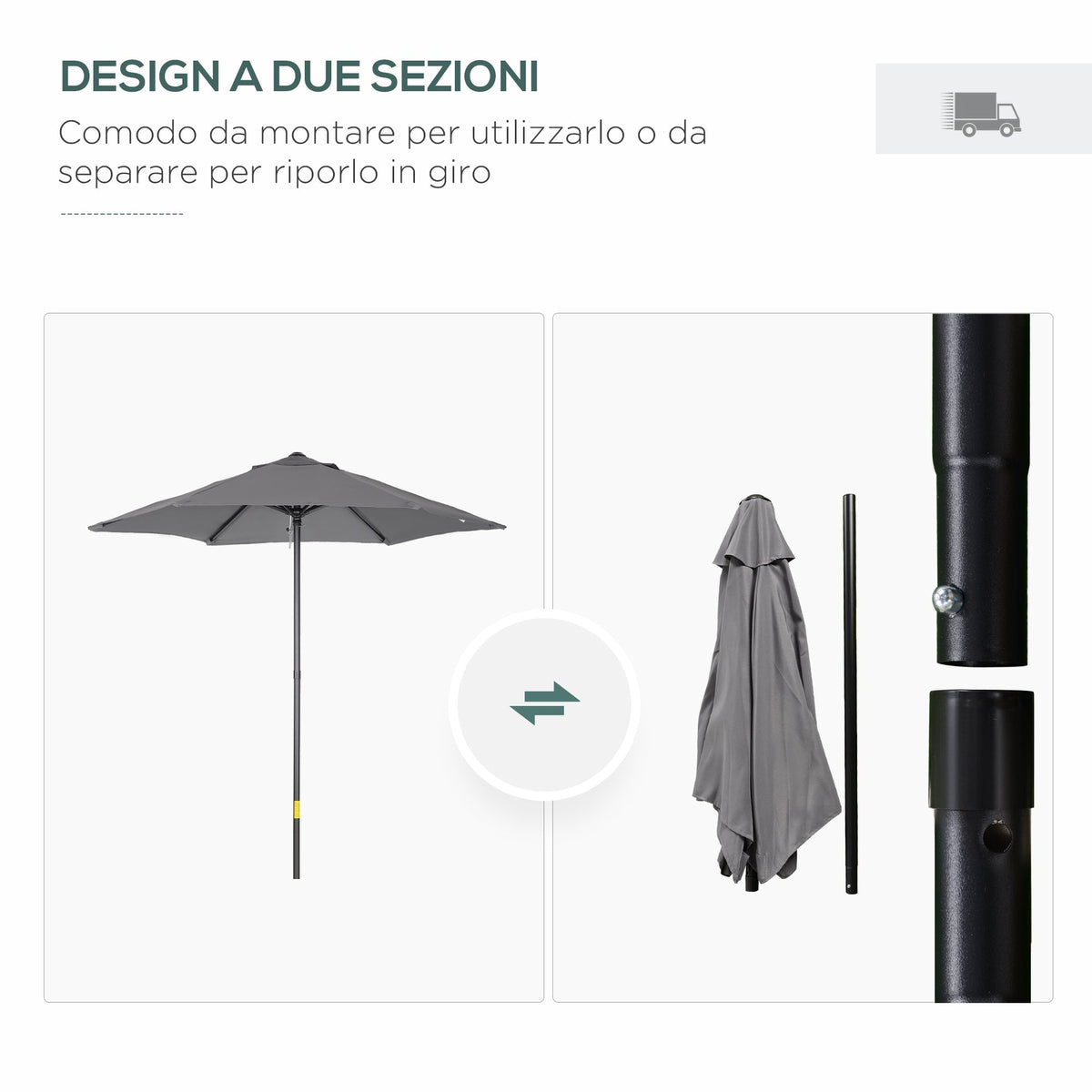 EasyComfort Tuinparasol Ø196 cm, 6 stokken, antraciet