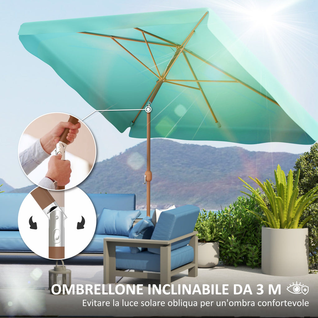 EasyComfort Ombrellone da Giardino 2x3 m with Apertura a Manovella, Inclinabile e Anti UV 50+, Turchese