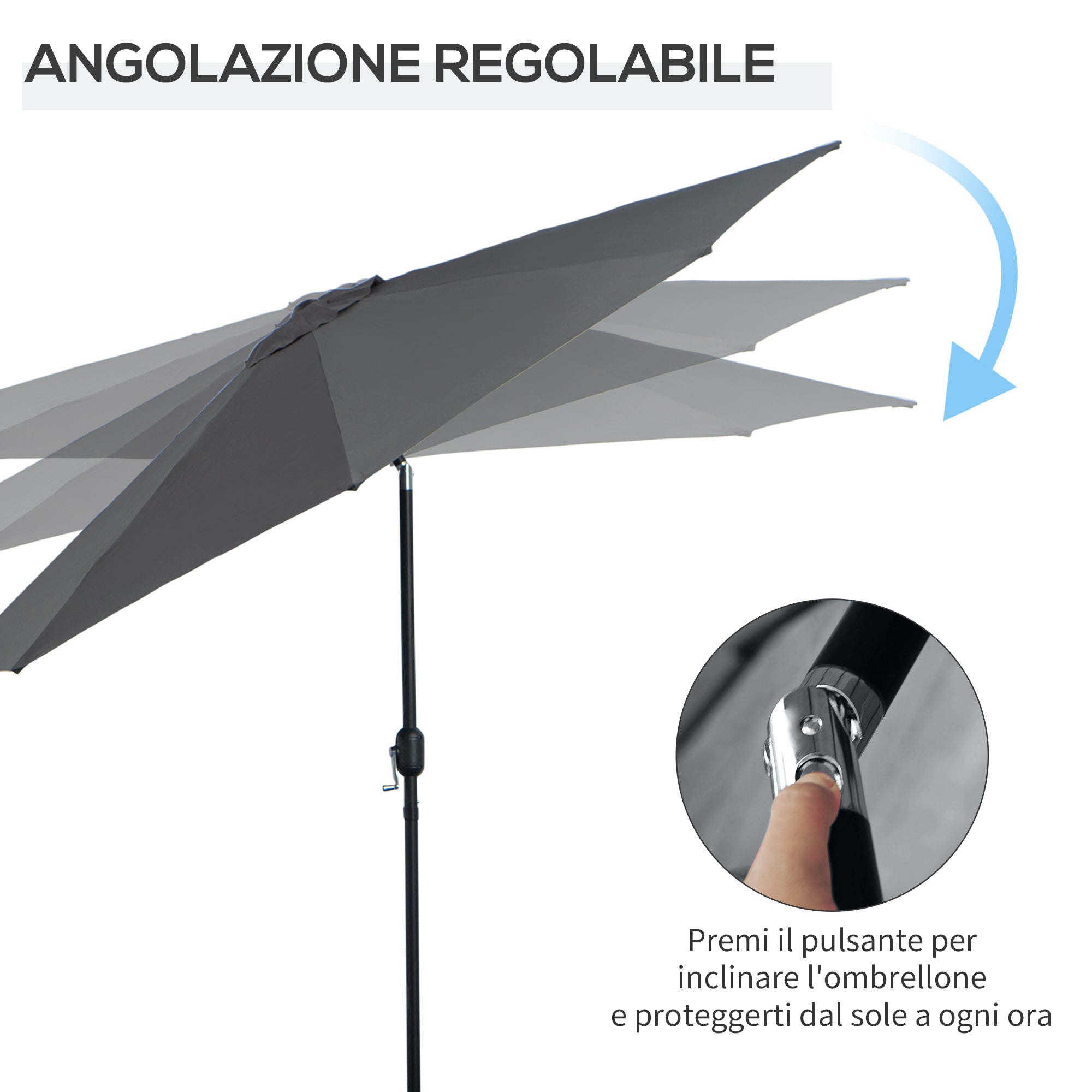 Easycomfort Ombrellone da Giardino 3x2.5 m Inclinabile, with Manovella, in Metallo e Poliestere Grigio Scuro