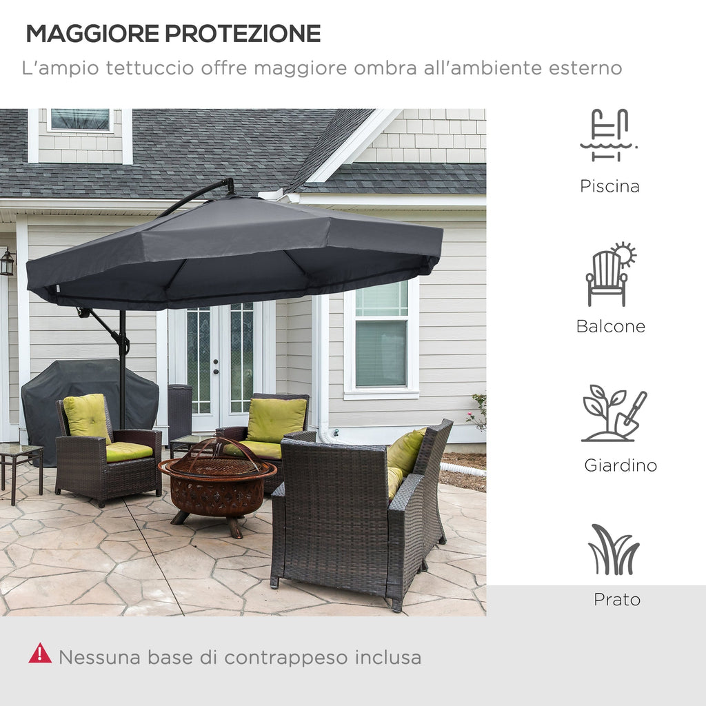 EasyComfort Ombrellone da Giardino 3x3 m with Zanzariera, Apertura a Manovella e Base a Croce, Grigio Scuro