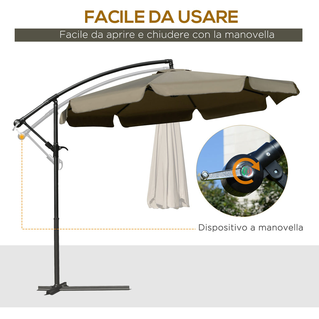 EasyComfort Ombrellone da Giardino a Braccio with Apertura a Manovella in Metallo e Poliestere, Ø2.7x2.7 m, Caffè