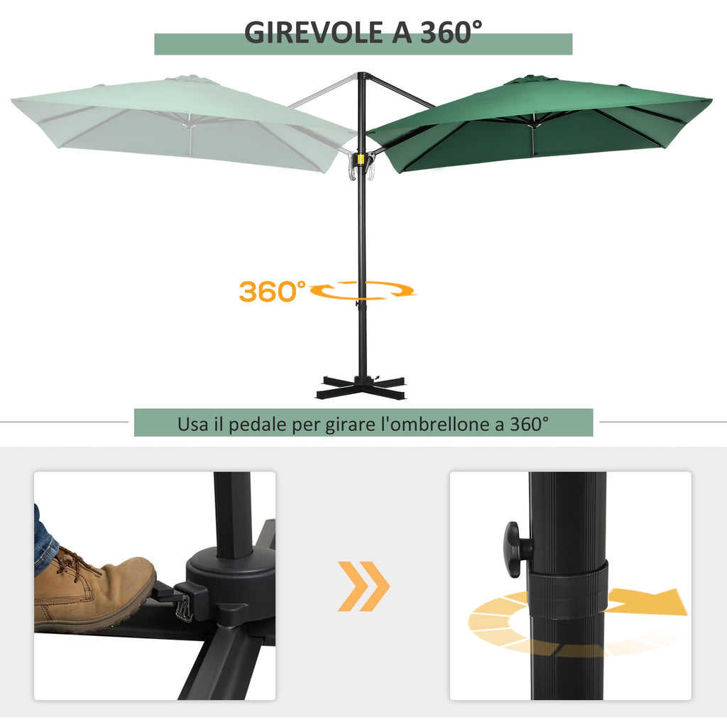 EasyComfort Parasol 2,5x2,5 m met slinger, 360° rotatie, groen
