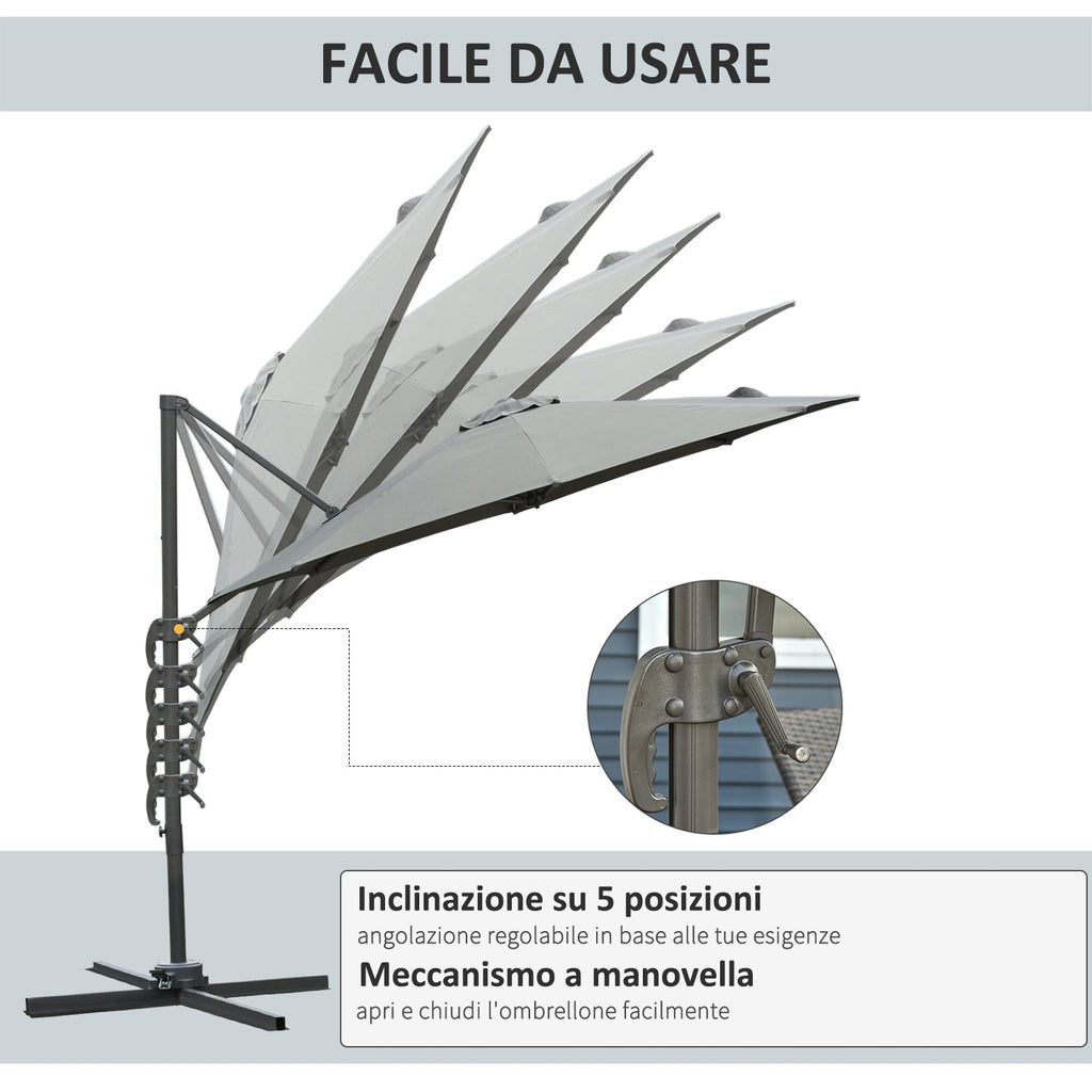 EasyComfort Ombrellone da Giardino a Manovella e a 8 Stecche with Angolazione Regolabile, Ø2.95x2.5 m, Grigio