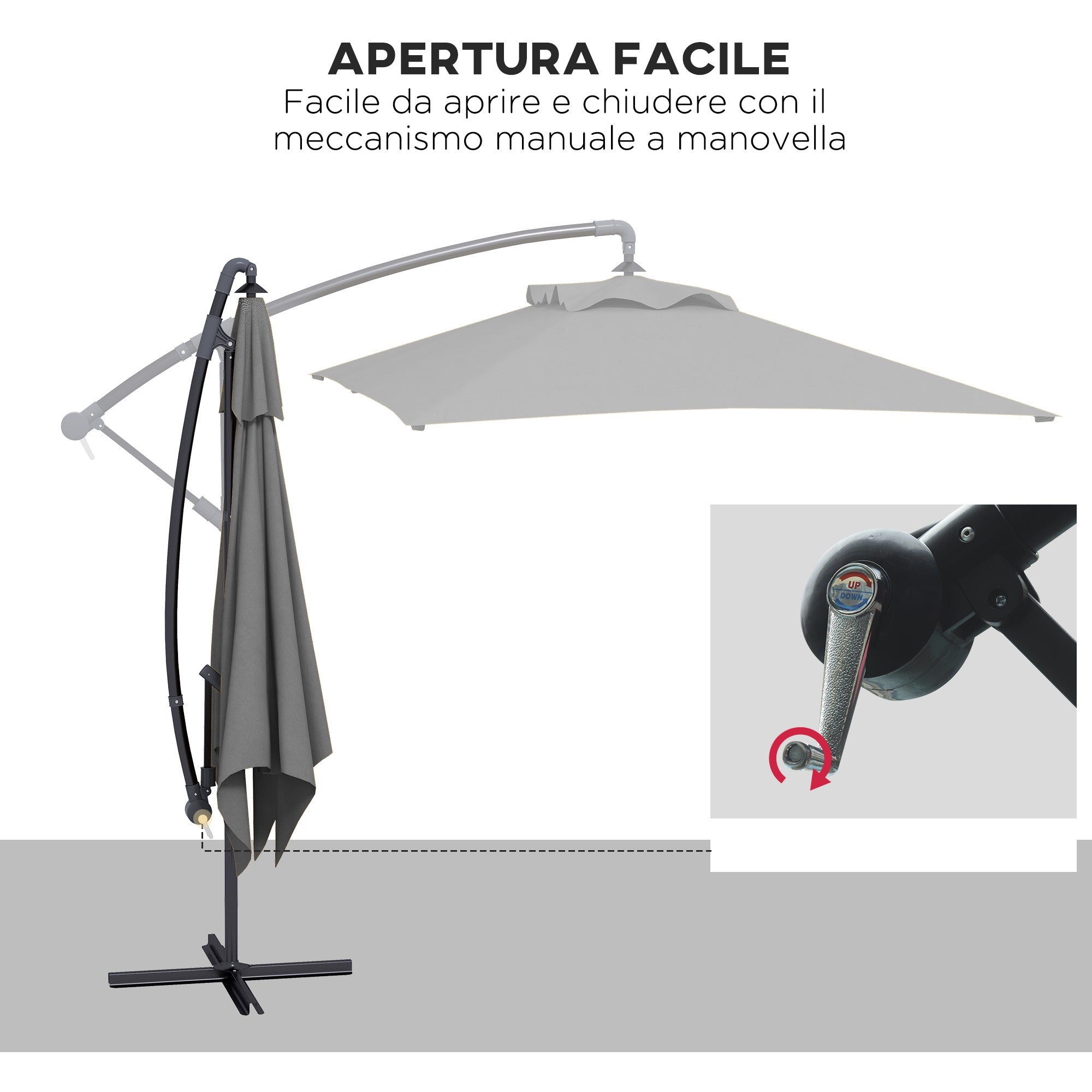EasyComfort Decentrische zweefparasol 294×193 cm, grijs