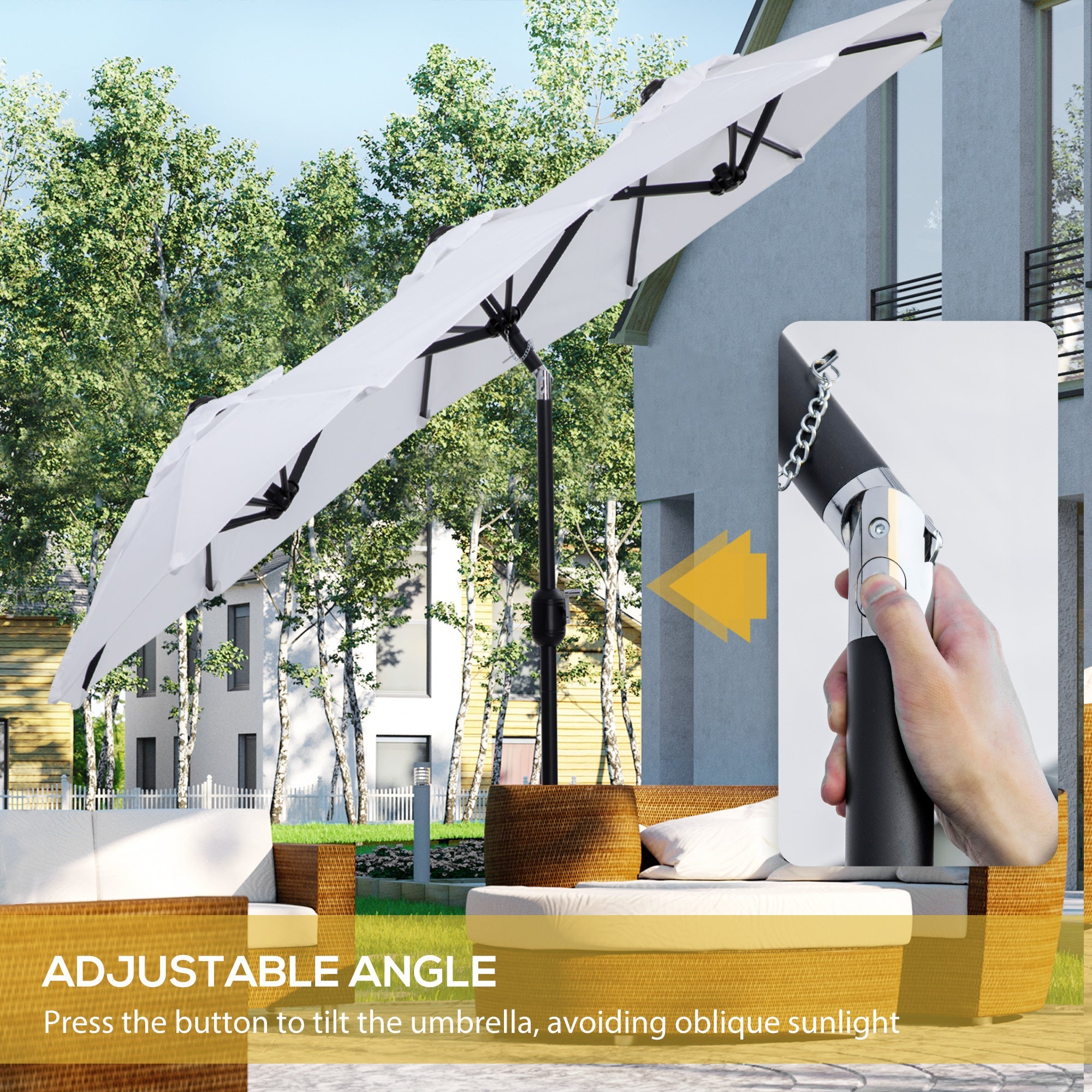 Easycomfort Ombrellone da Giardino Doppio Inclinabile with Apertura a Manovella, 295x152x222cm, white