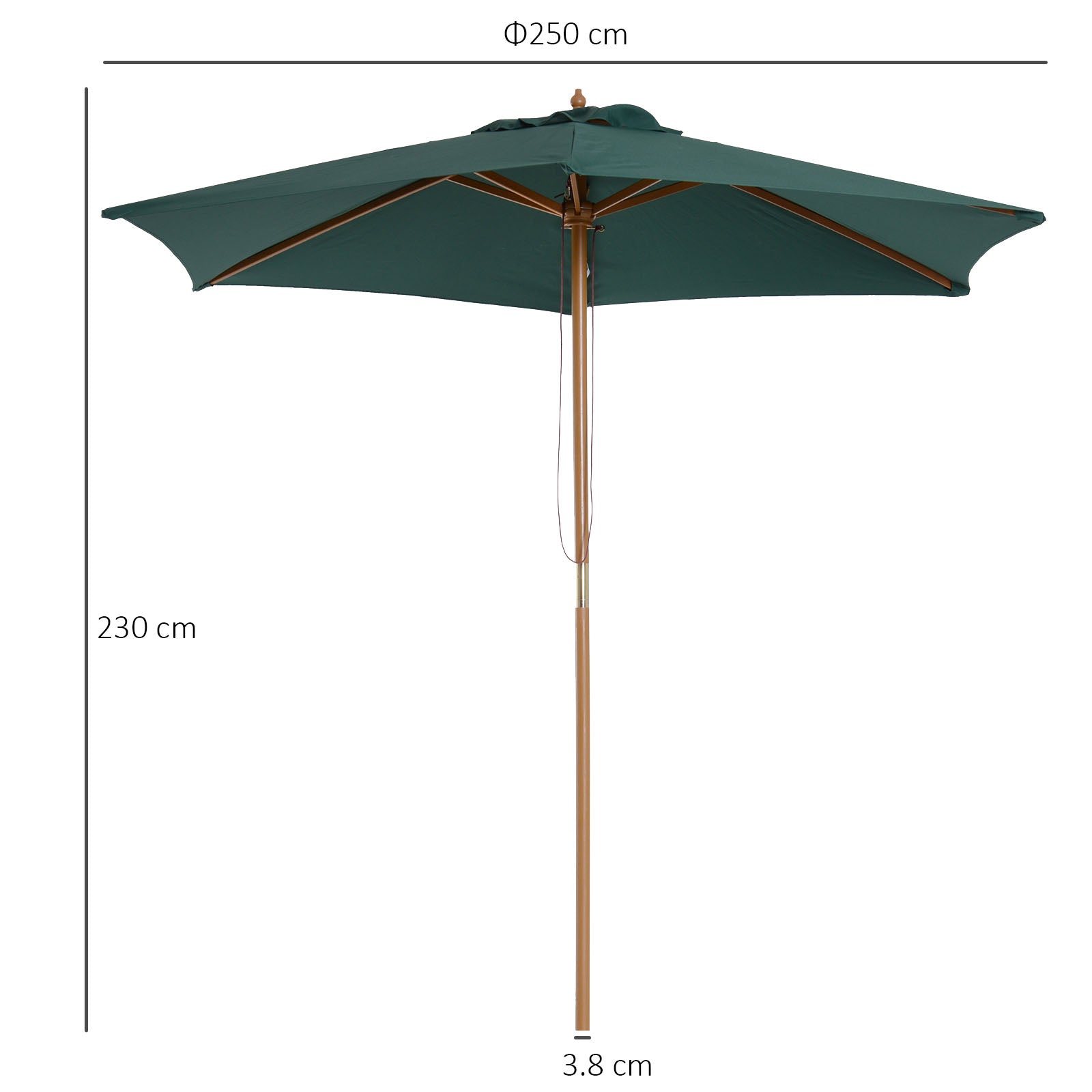 EASYCOMFORT Garden and Terrace Umbrella in Polyester Wood 2.5x2.3m Green