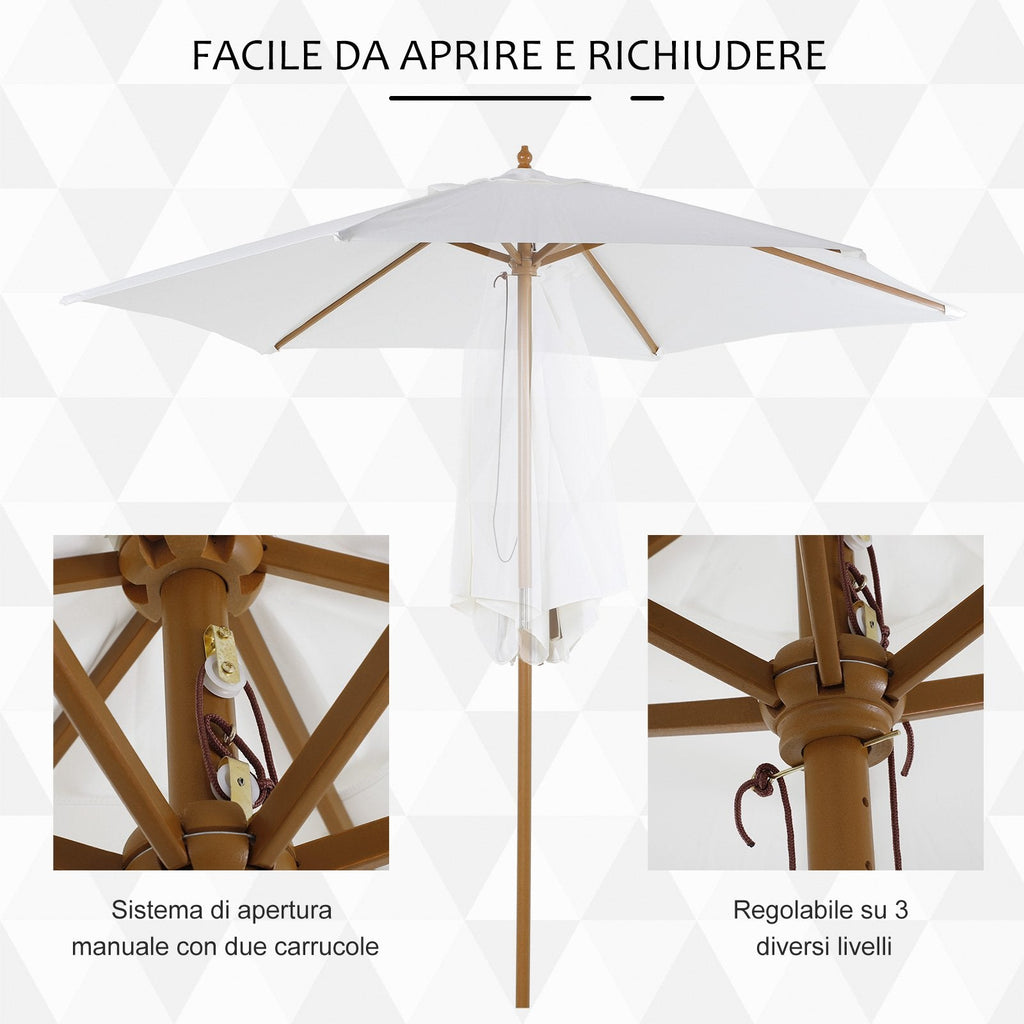EASYCOMFORT Bamboo Garden Umbrella, Cream White, Ø250 x 230cm