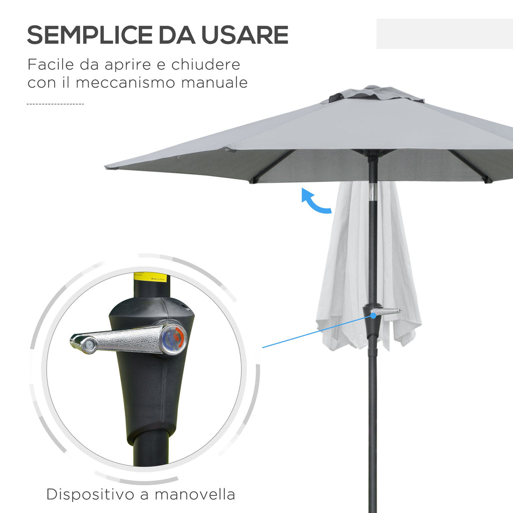EasyComfort Parasol kantelbaar 2.3x2m met slinger en 6 baleinen, grijs