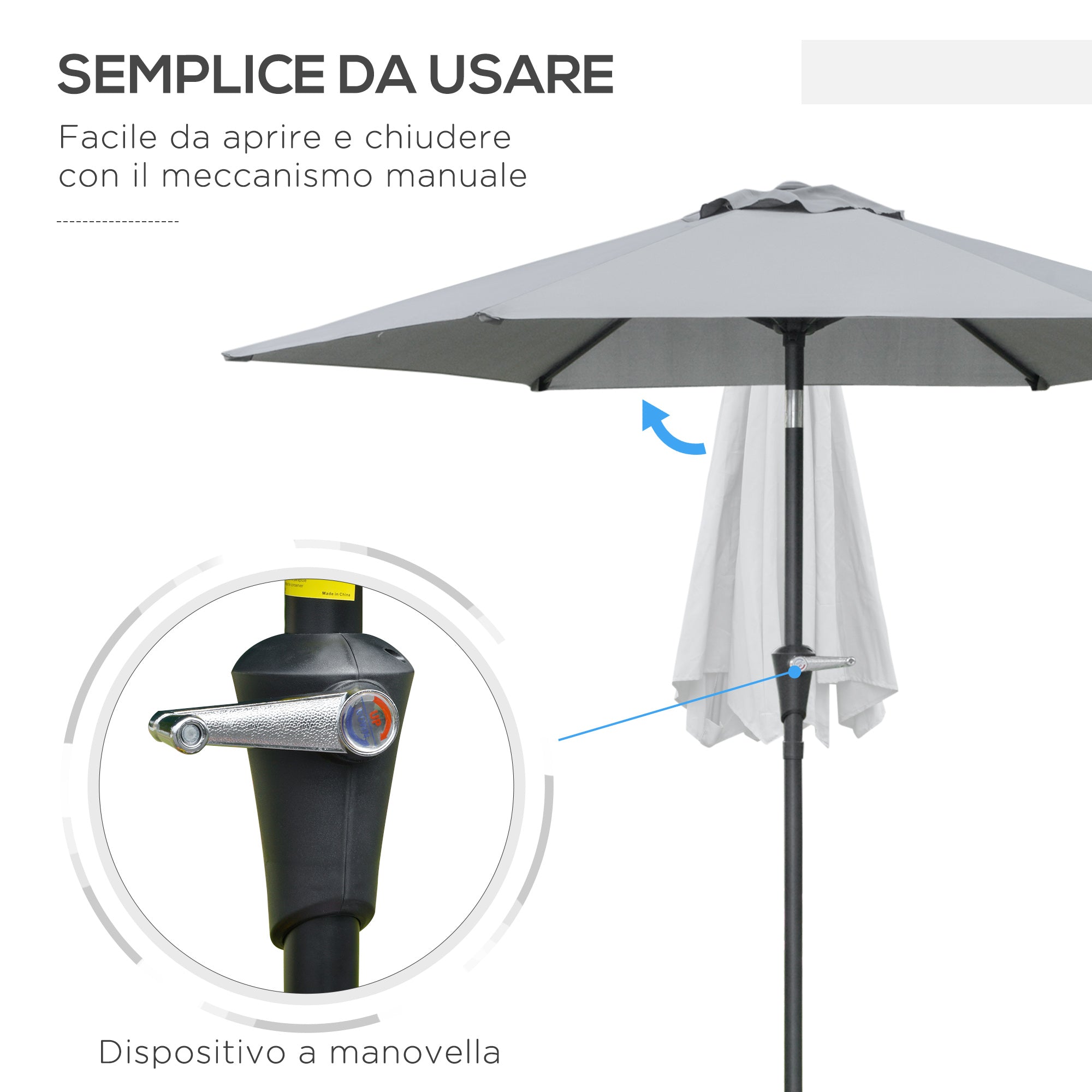 EasyComfort Parasol kantelbaar 2.3x2m met slinger en 6 baleinen, grijs