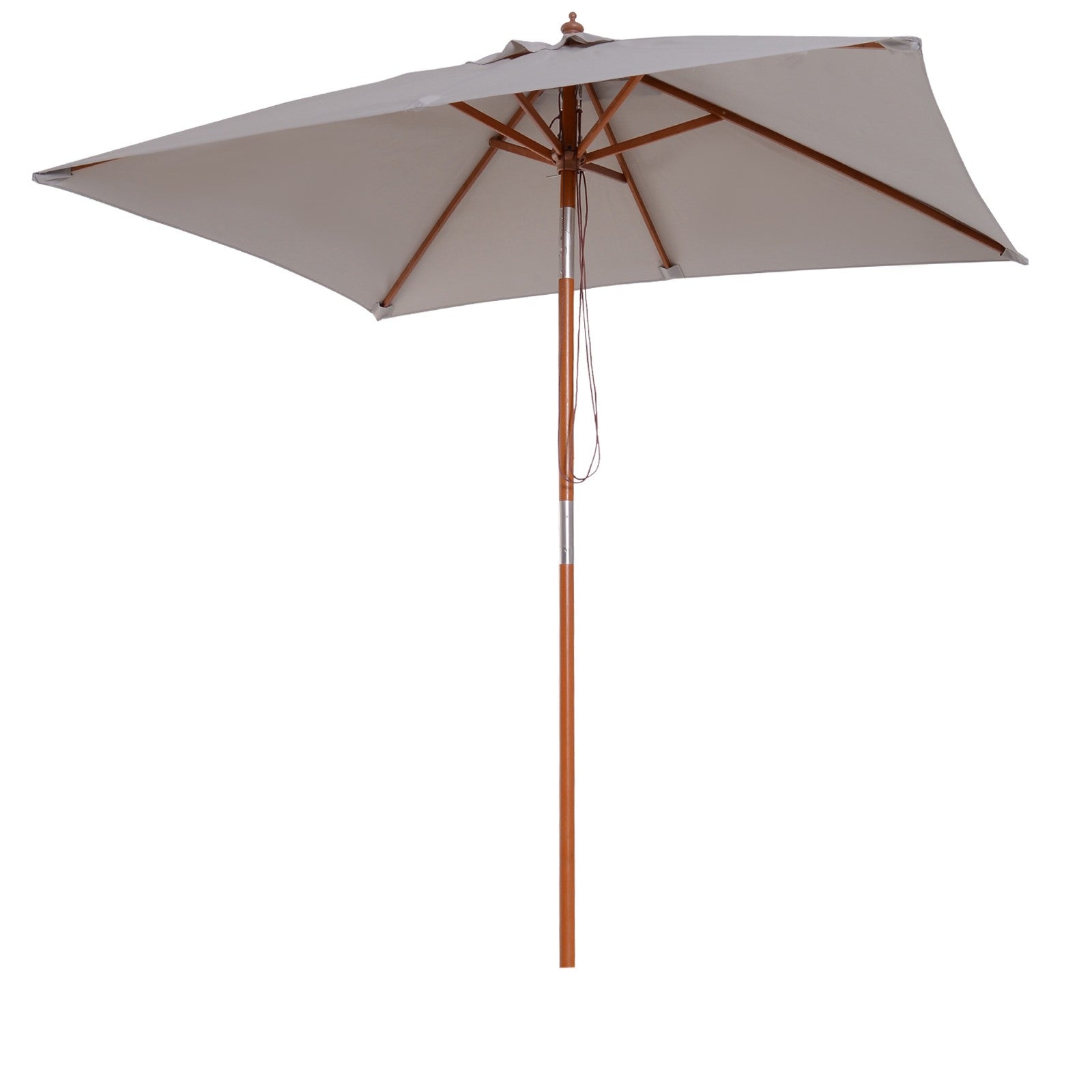 EASYCOMFORT Tilting Garden Umbrella 2x1.5 m 6 Ribs with Fir Wood Pole, Gray