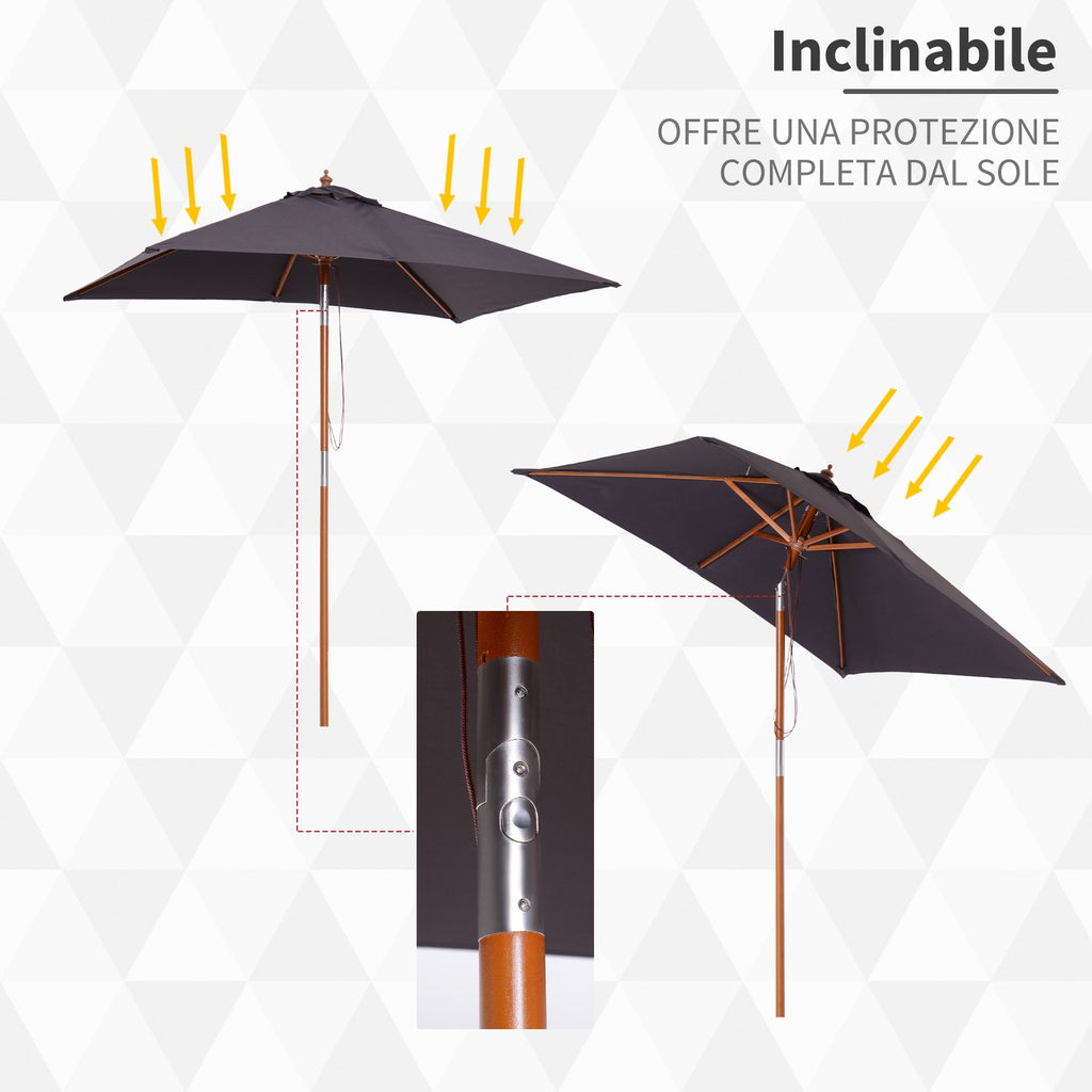 Easycomfort Ombrellone da Giardino Inclinabile 2x1.5 m with 6 Stecche e Palo in Legno di Abete, Grigio Scuro