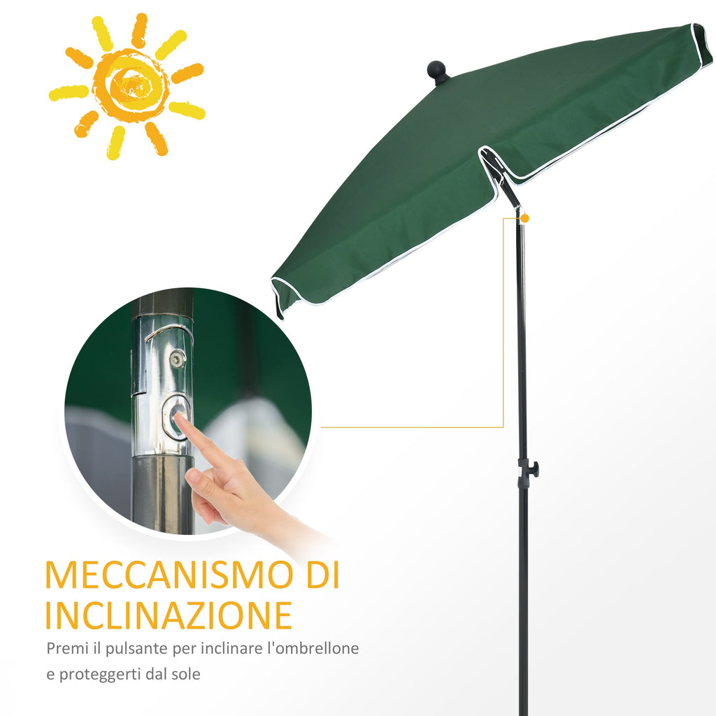EasyComfort Ombrellone da Giardino Rettangolare 2x1.3m with Inclinazione Regolabile e Palo in Alluminio, Verde e black