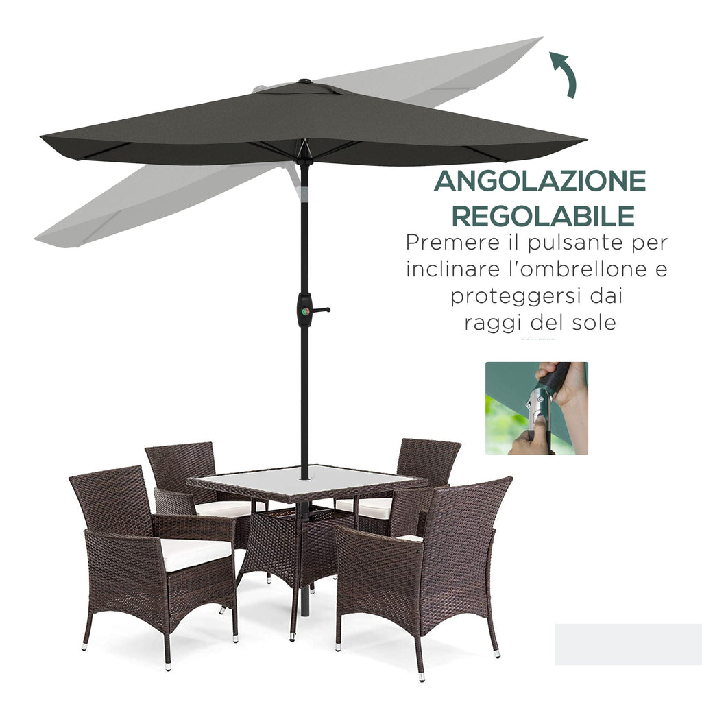 EasyComfort Ombrellone da Giardino Rettangolare 2x3 m Inclinabile with Apertura a Manovella, Grigio