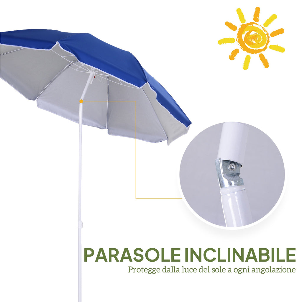 EasyComfort Ombrellone da Spiaggia Inclinabile with Fodera Riflettente, in Acciaio e Poliestere, Ø1.7x2.05 m, Blu
