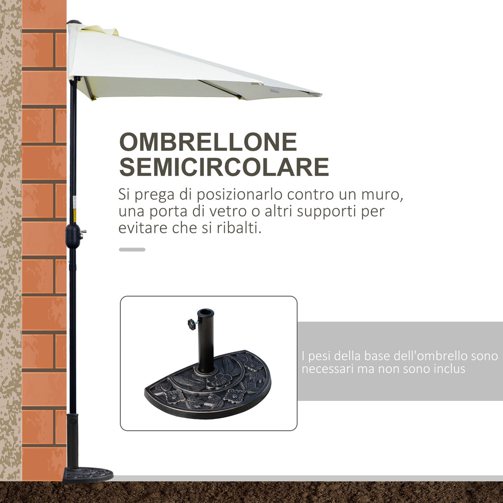 EasyComfort Ombrellone da Terrazza a Mezzaluna with Apertura a Manovella e Palo a 2 Sezioni, 2.6x1.35 m, Beige
