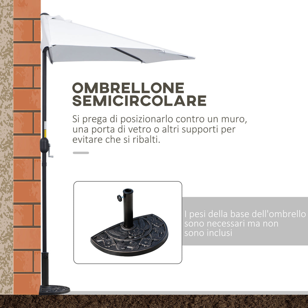 EasyComfort Ombrellone da Terrazza a Mezzaluna with Apertura a Manovella e Palo a 2 Sezioni, 2.6x1.35 m, white