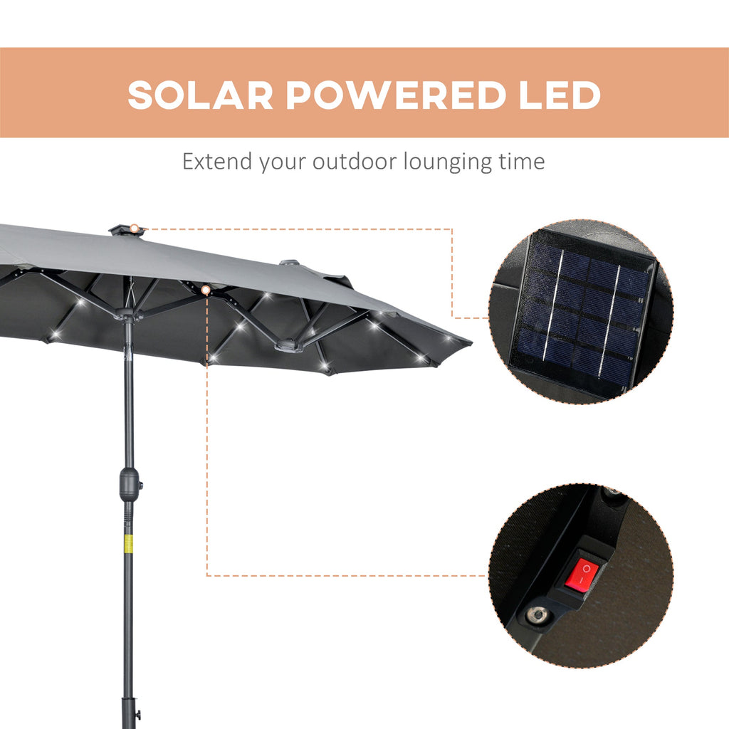 EasyComfort dubbele parasol met zonne-LED's 295x150x219 cm, grijs