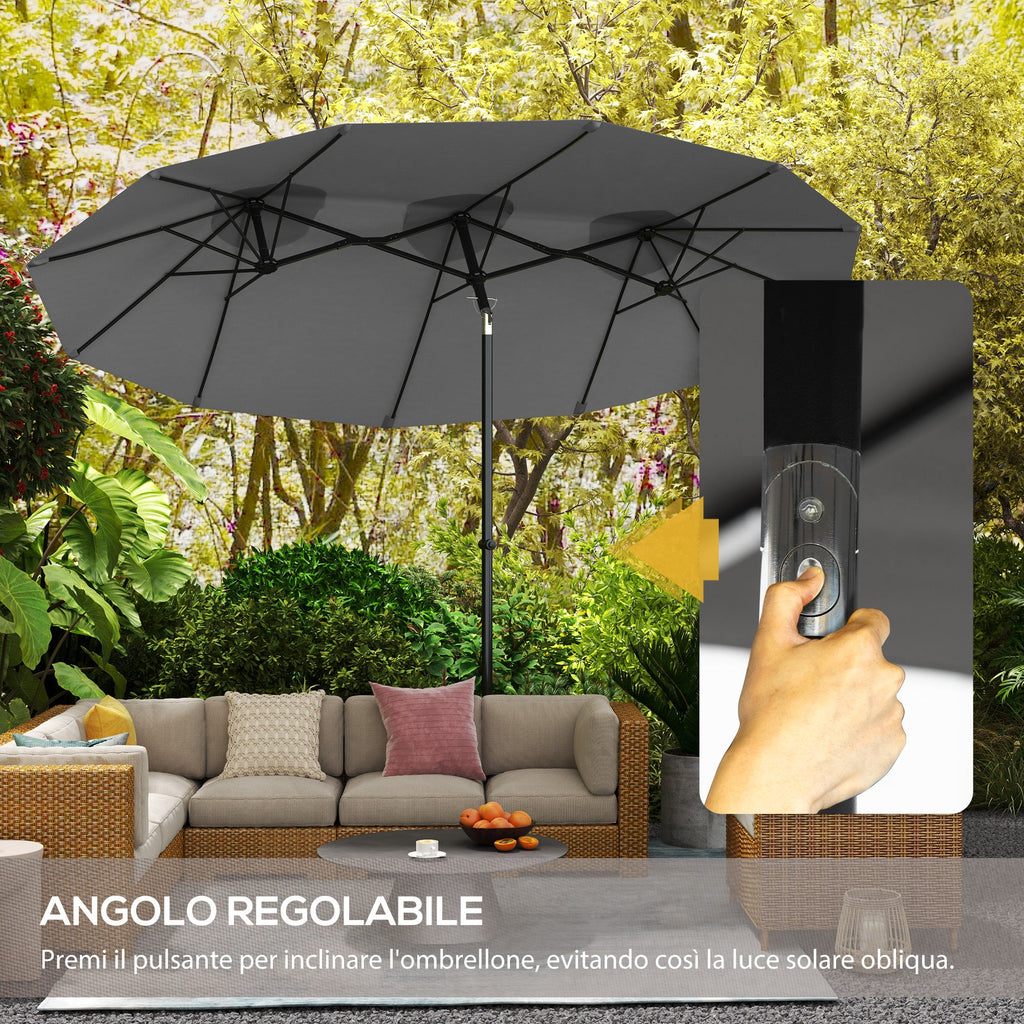 EasyComfort Ombrellone Doppio Inclinabile a 45° with Manovella e Prese d'Aria, in Acciaio e Poliestere, 285x147x227 cm, Grigio