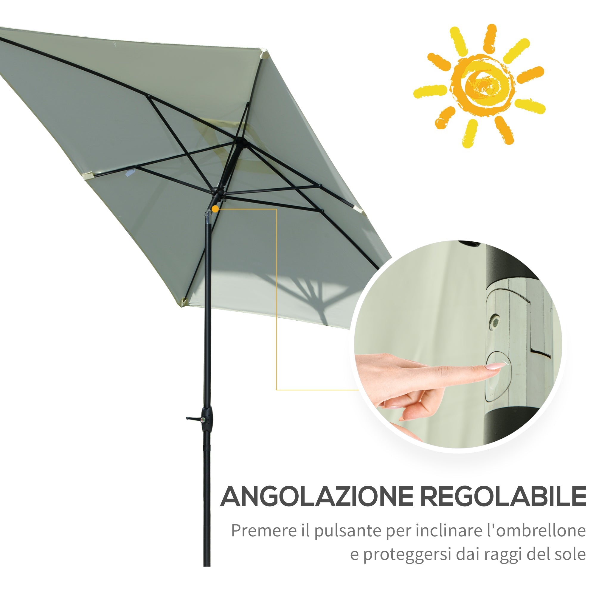 Easycomfort Ombrellone Rettangolare 2x3 m da Giardino with Apertura a Manovella e Inclinazione Regolabile, Beige
