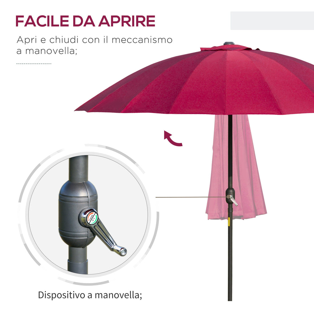EasyComfort Ombrellone Rotondo Pieghevole a 18 Stecche with Manovella, in Metallo e Poliestere, Ø250x240 cm, Rosso Vino