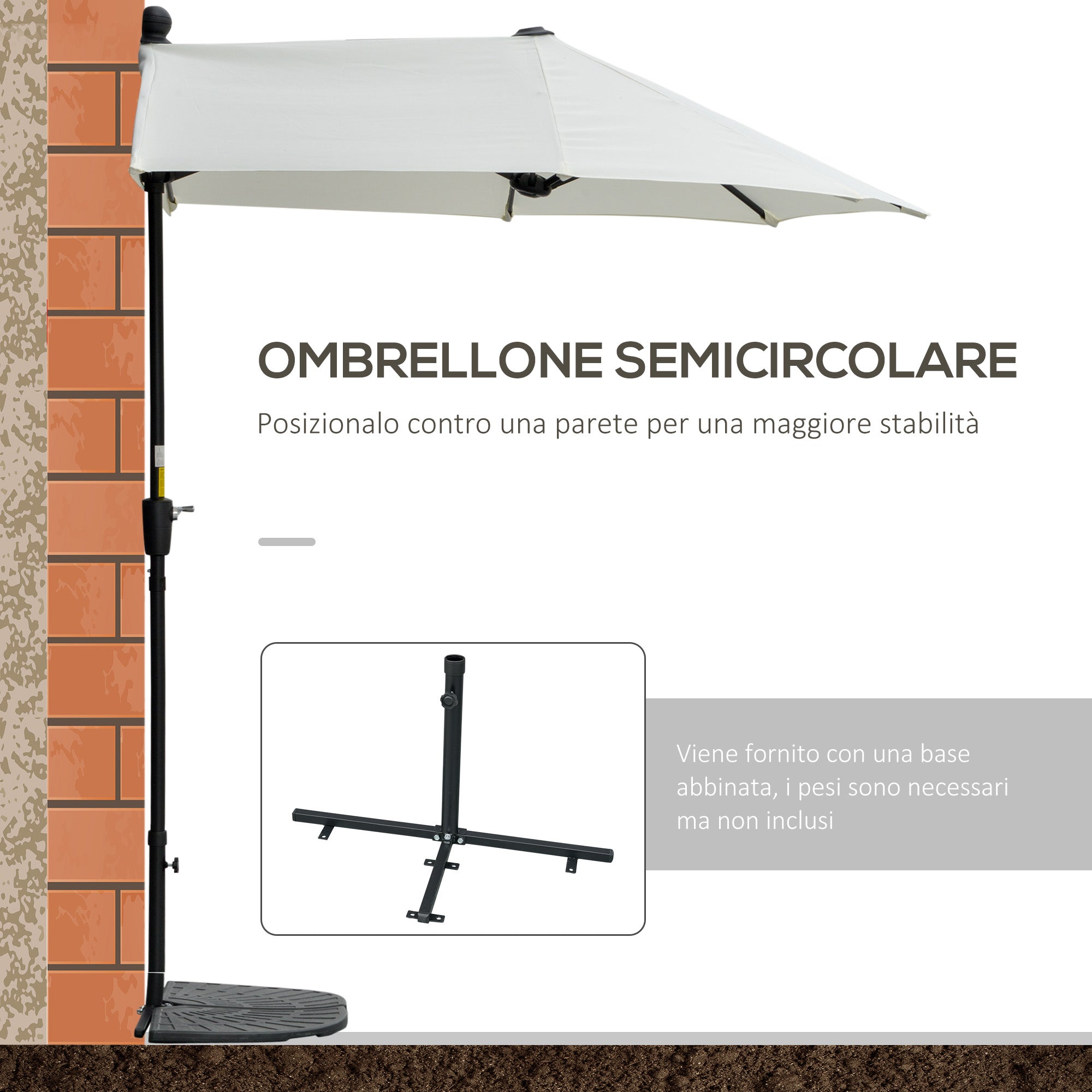 EasyComfort Ombrellone Semicircolare with Manovella e Tettuccio Anti UV, 200x190x240 cm, Crema