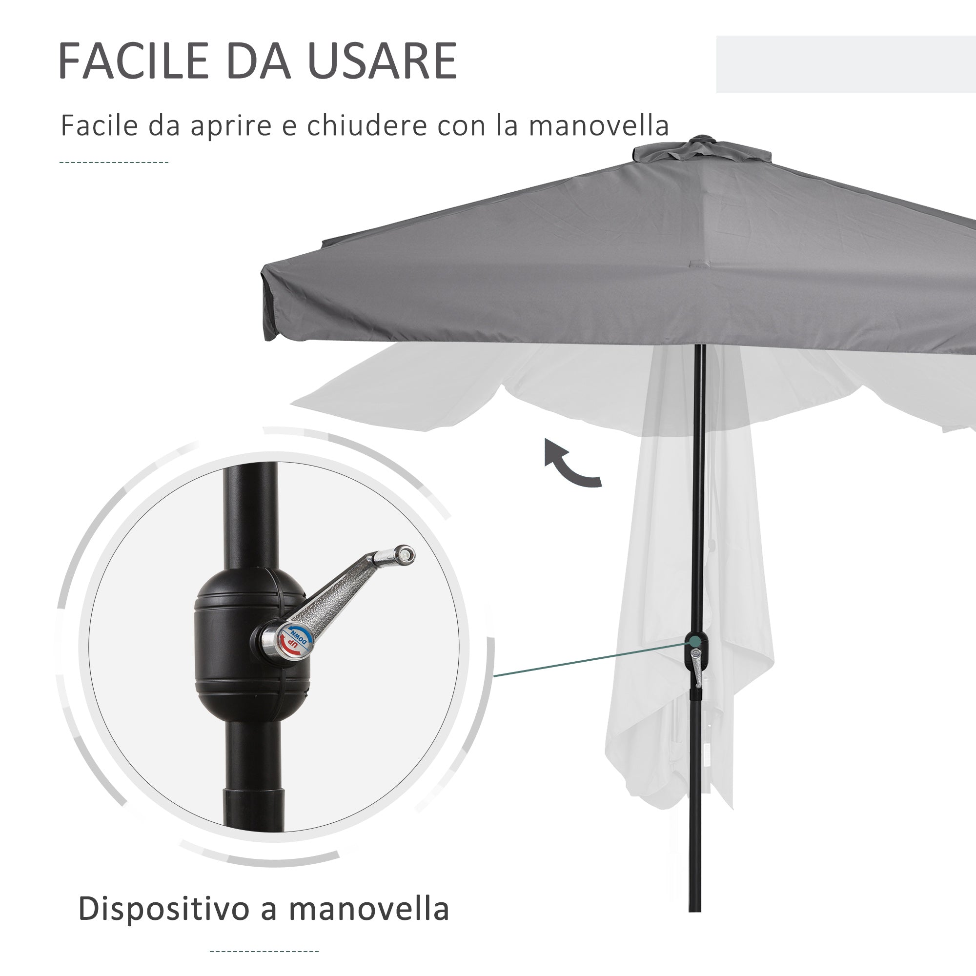 Easycomfort Ombrellone Semicircolare da Parete 2.5x2.3m, with Apertura a Manovella, in Metallo e Poliestere, Grigio