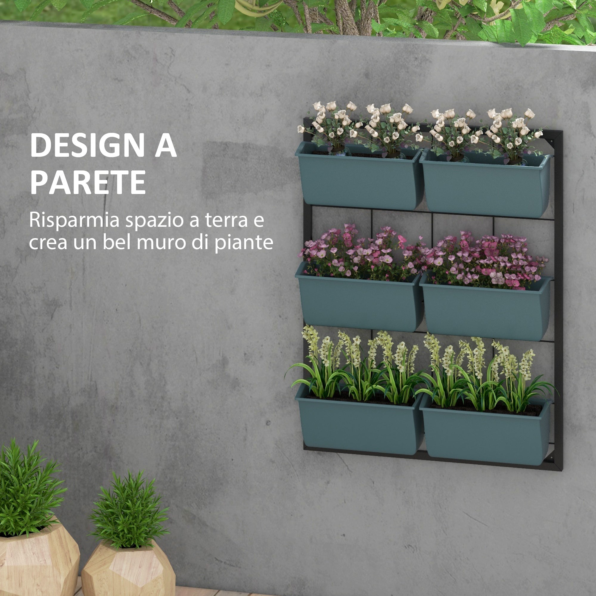 EasyComfort Orto Verticale 3-niveaus bloembak met 6 potten 52x14x66 cm