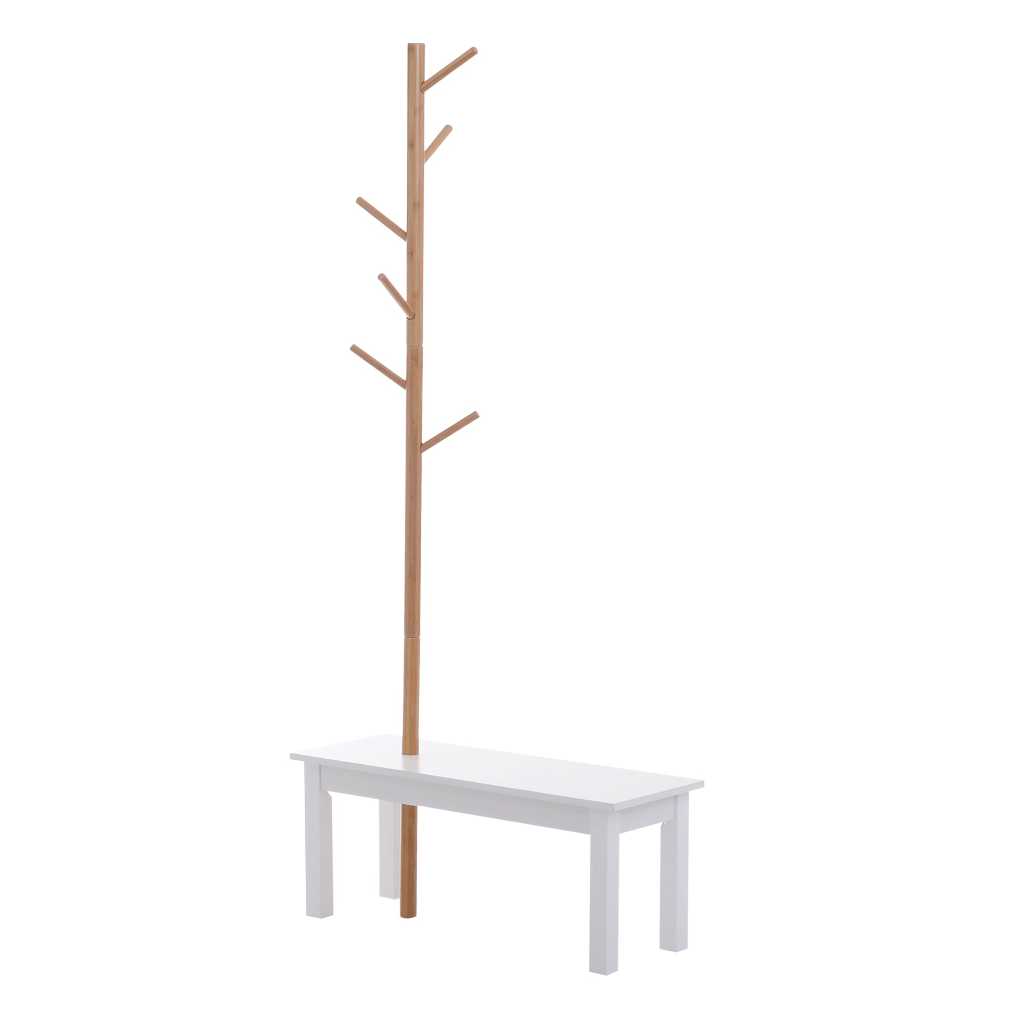 EasyComfort kapstok met bank bamboe wit/hout 80x30x180 cm