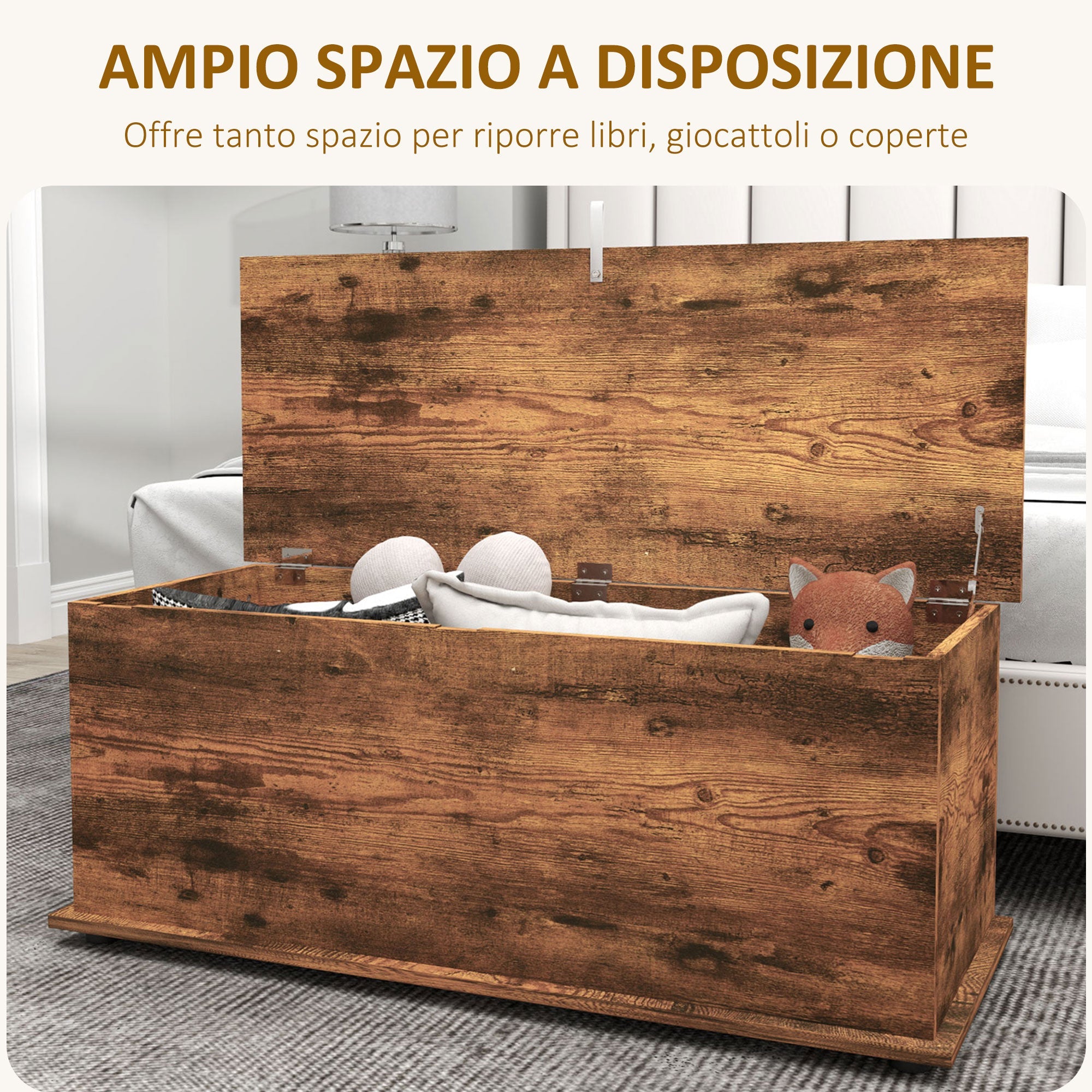EasyComfort Panca Contenitore Capacità 120 kg per Camera da Letto e Ingresso, in Legno, 100x40x40 cm, Marrone