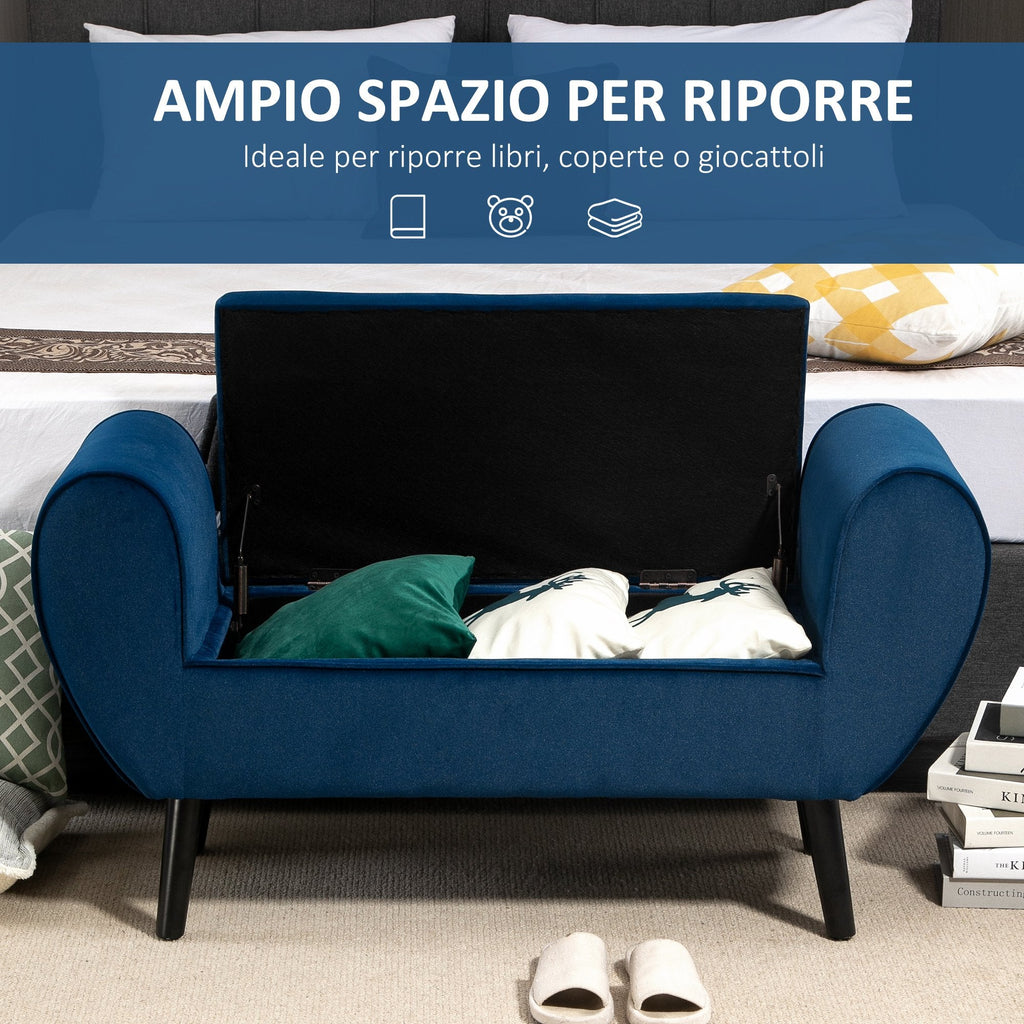 Easycomfort Panca Contenitore Imbottita per Interno in Tessuto Vellutato with Braccioli, 118x42x66cm - Blu