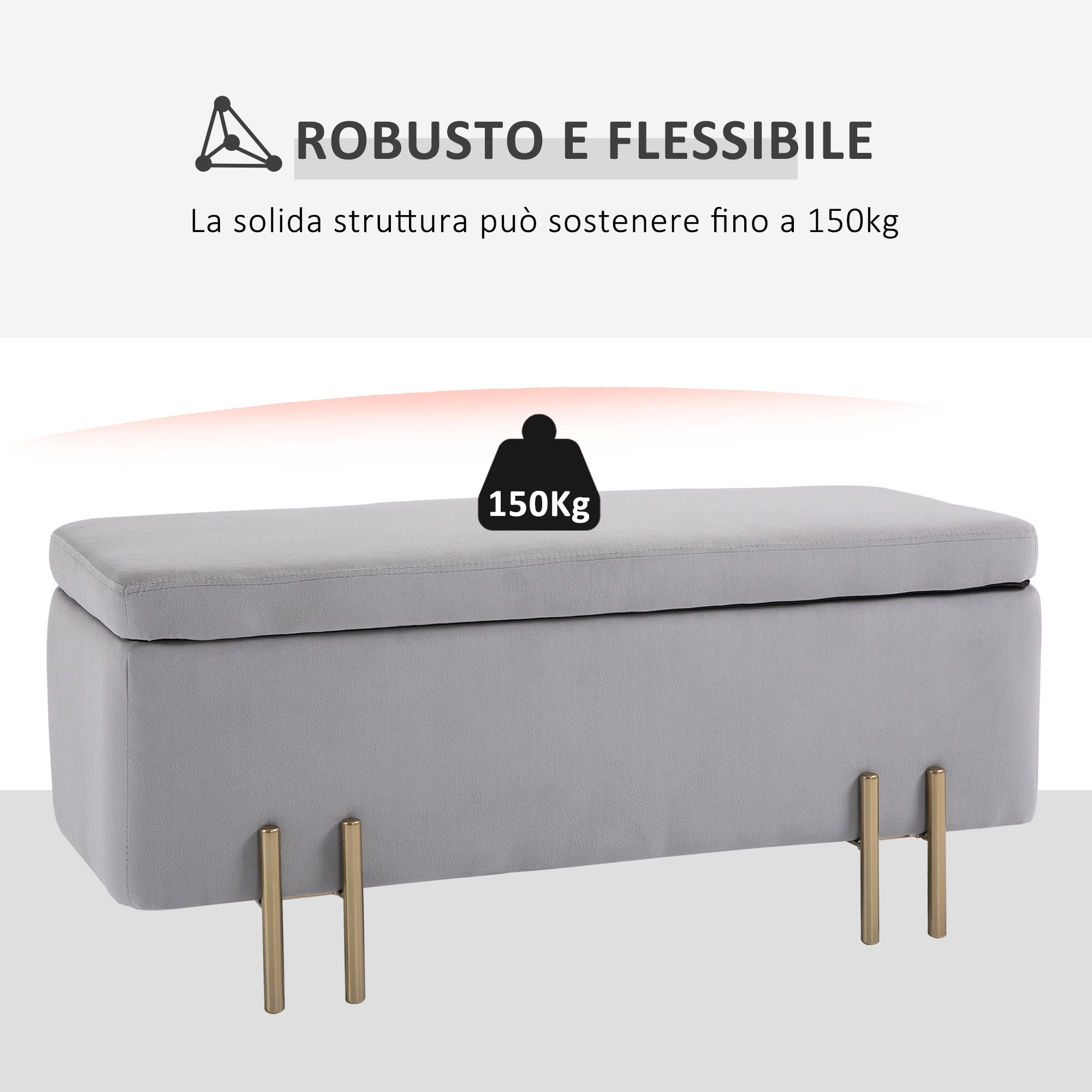 Easycomfort Panca Contenitore Imbottita per Soggiorno e Camera da Letto, 100 x 40 x 42 cm, Grigio