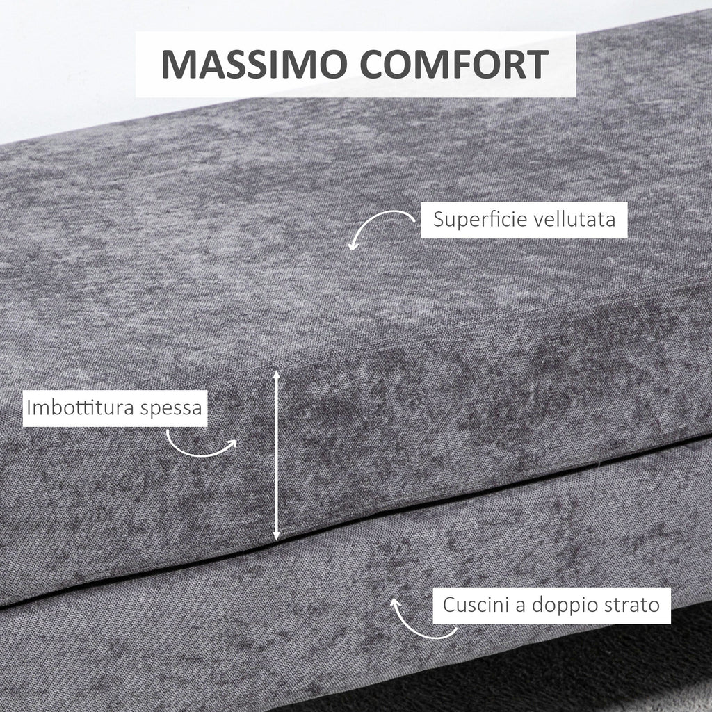 EasyComfort Panca Fondo Letto a 2 Strati in Tessuto Effetto Velluto e Acciaio, 121x50.5x46.5 cm, Grigio Scuro e Oro