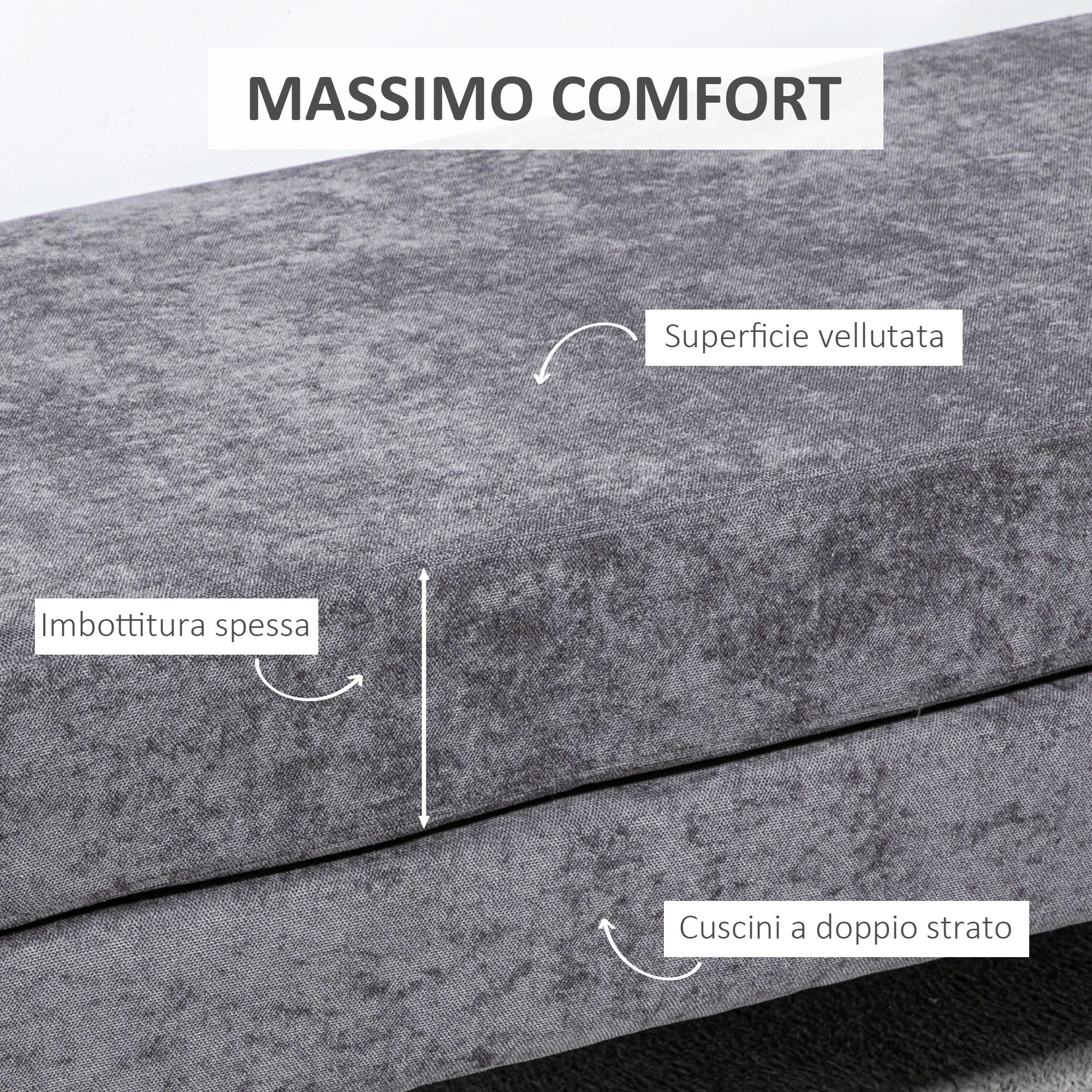 EasyComfort Panca Fondo Letto a 2 Strati in Tessuto Effetto Velluto e Acciaio, 121x50.5x46.5 cm, Grigio Scuro e Oro