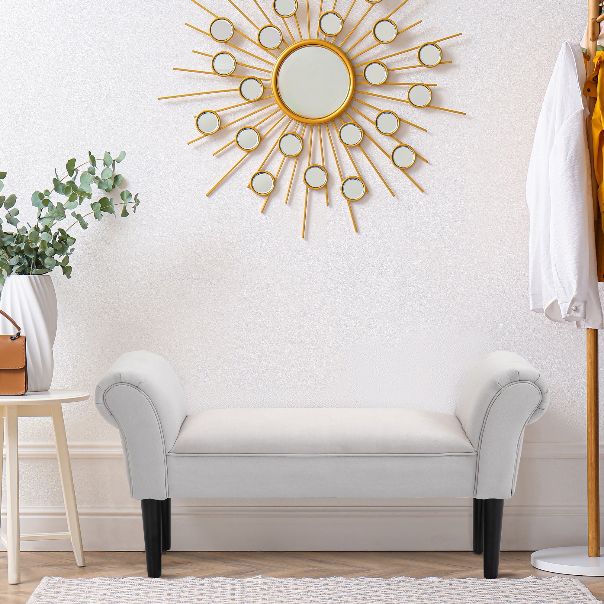 Easycomfort Panca Fondo Letto with Braccioli Arrotolati, Panca Imbottita per Camera da Letto, Grigio, 102x36x51cm