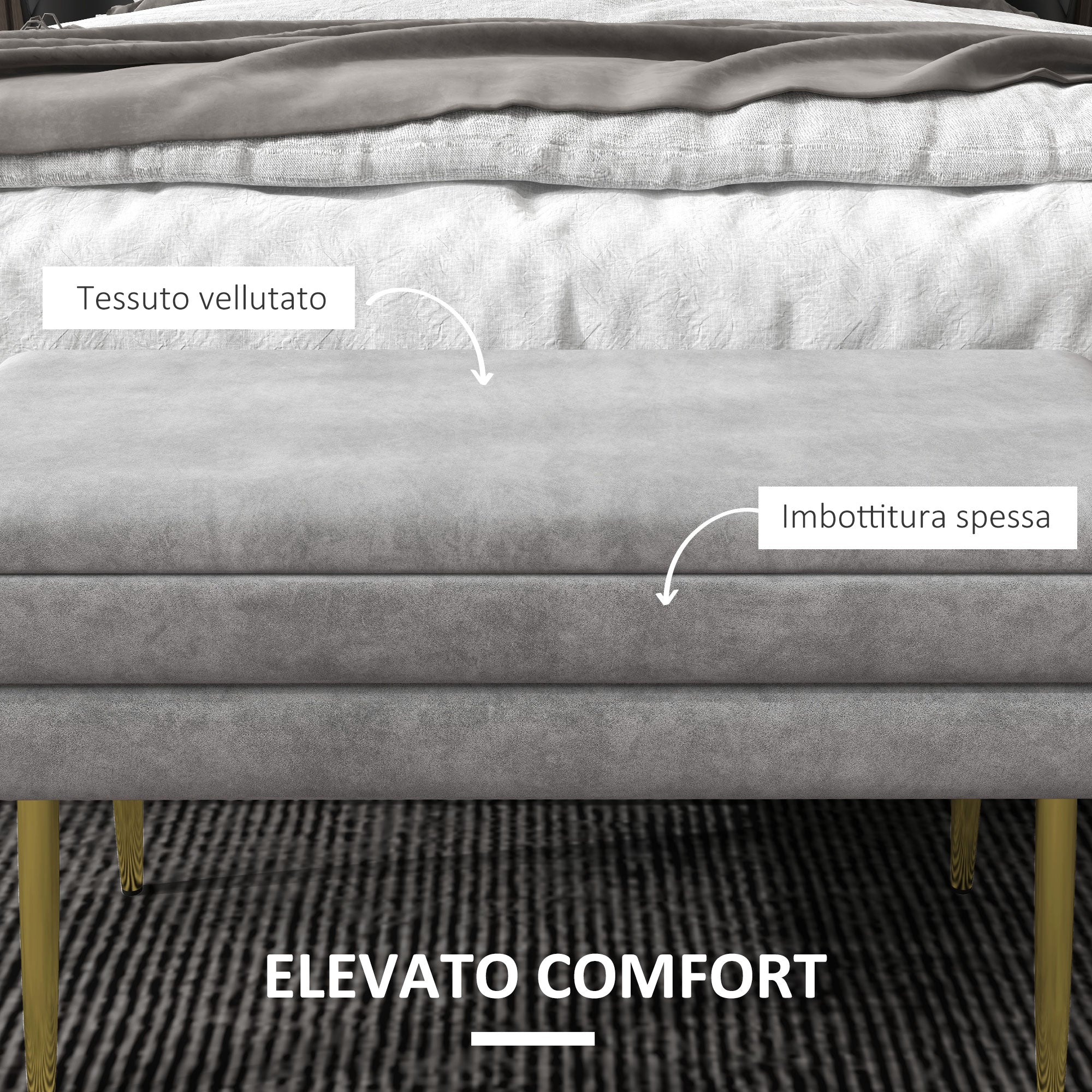 EasyComfort Panca Fondo Letto with Spazio Portaoggetti, in Acciaio e Poliestere, 79.5x37.5x43 cm, Grigia
