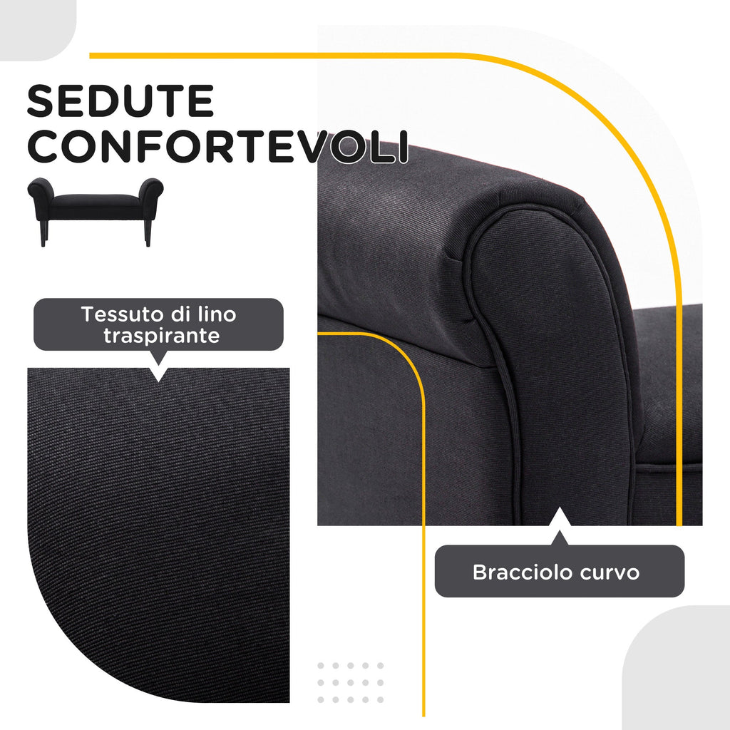 EasyComfort Panca Fondo Letto Imbottita with Braccioli Arrotolati, 102x35x51cm, black