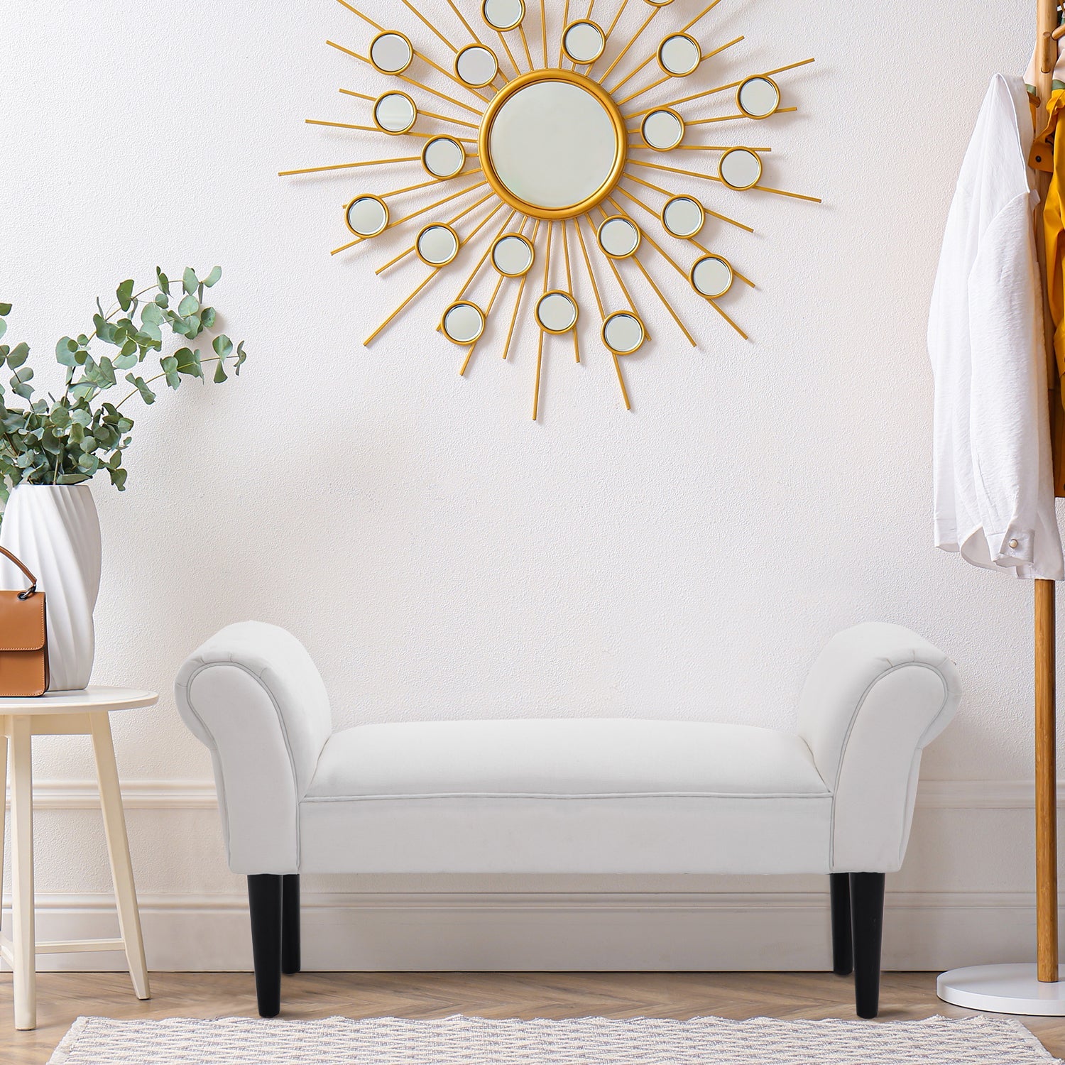EasyComfort Panca Fondo Letto Imbottita with Braccioli Arrotolati e 4 Piedini, 102x35x51 cm, Grigia