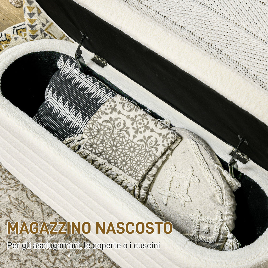 EasyComfort Panca Fondo Letto in Tessuto Teddy with Vano Contenitore per Ingresso e Camera, 116x41x40.5cm, Crema