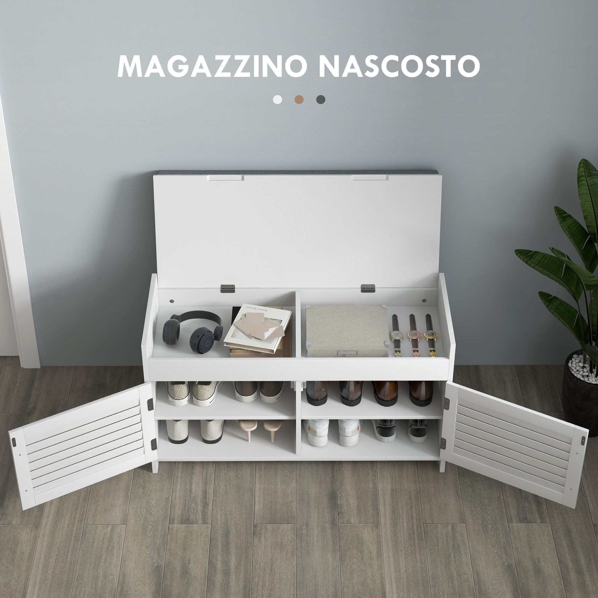 EasyComfort Schoenenbank met verstelbare plank, 90x36x50 cm, wit/grijs