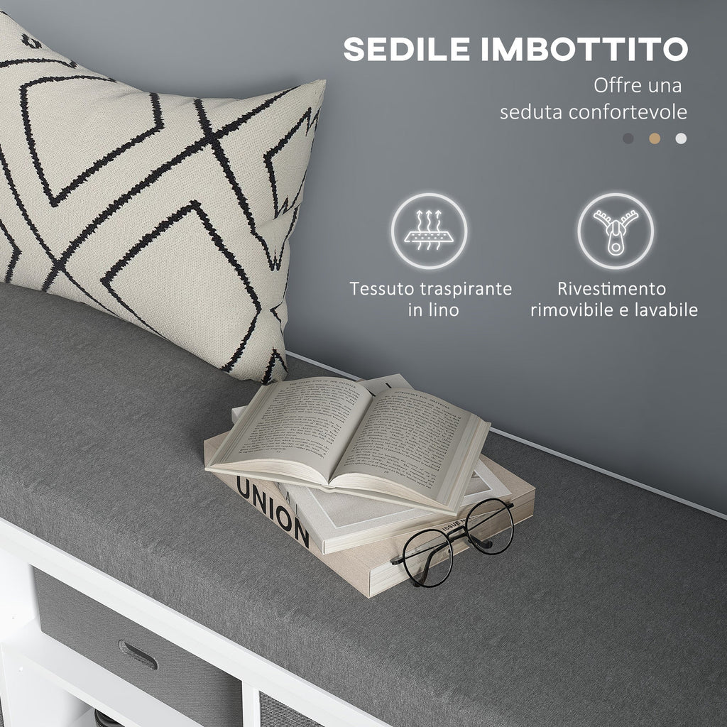 EasyComfort Panca Scarpiera with Ripiano Regolabile a 3 Livelli e 2 Cassetti, in Truciolato, 105x35x47 cm, Bianca e Grigia