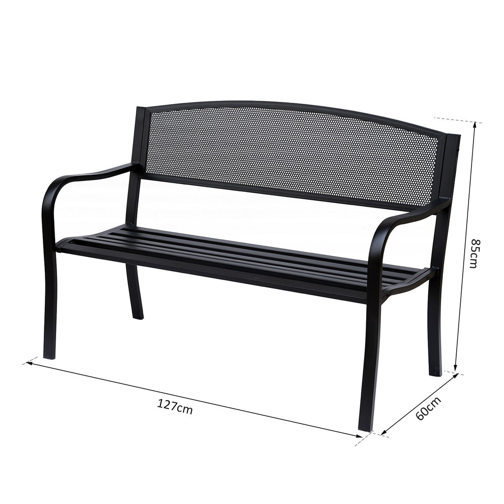 EASYCOMFORT Outdoor Bench in Steel, Black, 127x60x85cm