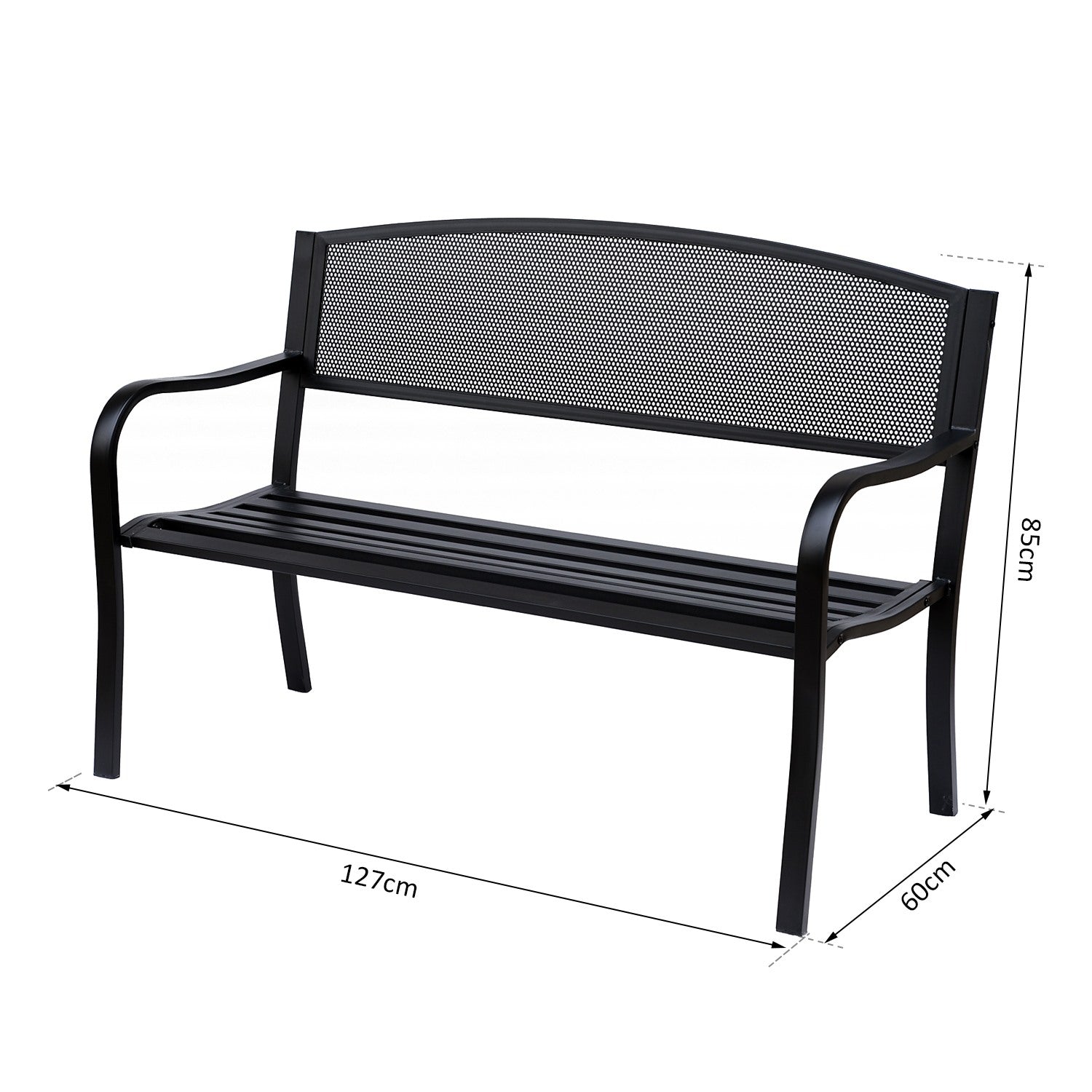 EASYCOMFORT Outdoor Bench in Steel, Black, 127x60x85cm