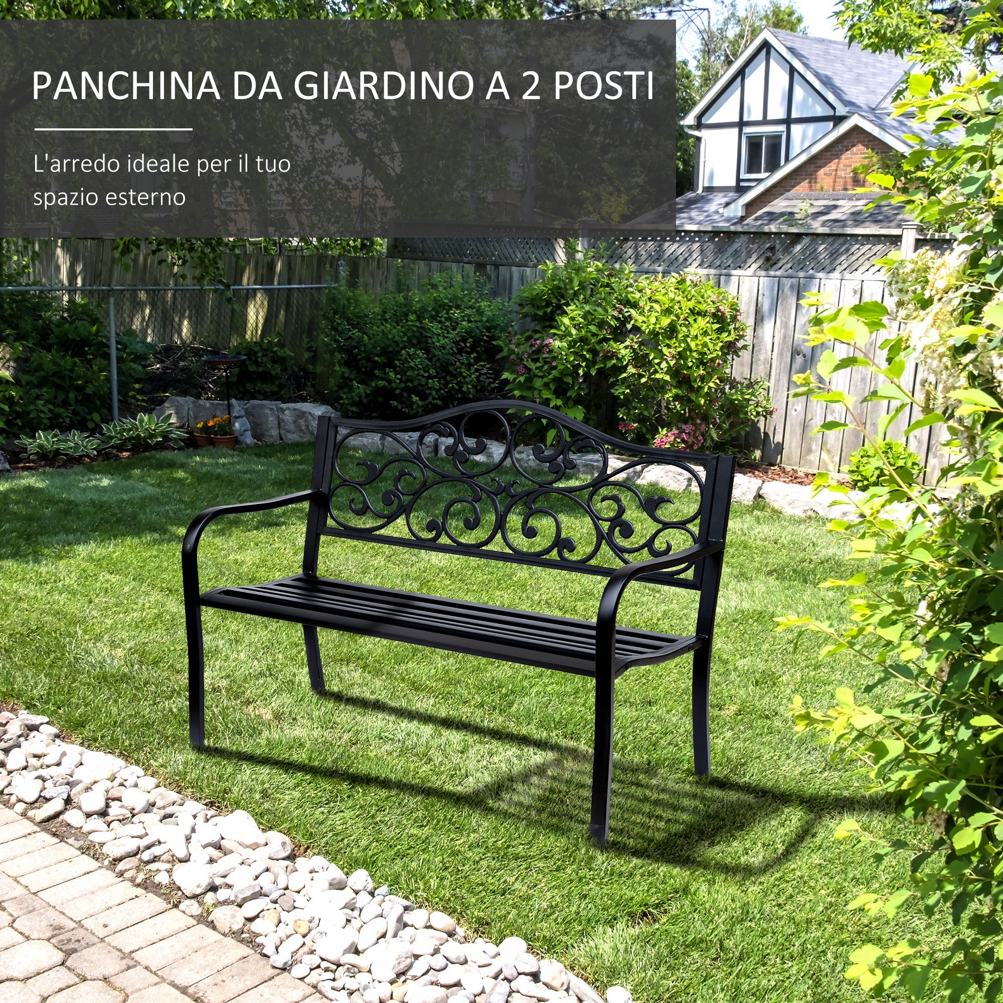 EasyComfort Panchina da Giardino 2-zits tuinbank, 127x60x89 cm, zwart