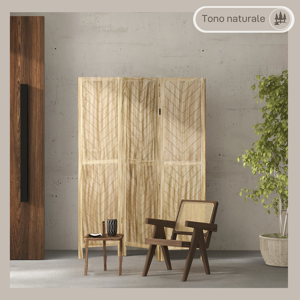EasyComfort Paravento da Interno Pieghevole a 3 Ante a Spina di Pesce in Legno, 120x1.6x170 cm