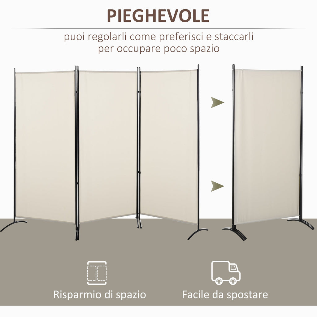 EasyComfort Paravento Separé da Interno a 3 Pannelli Pieghevole in Metallo e Poliestere, 253x50x182cm, Beige