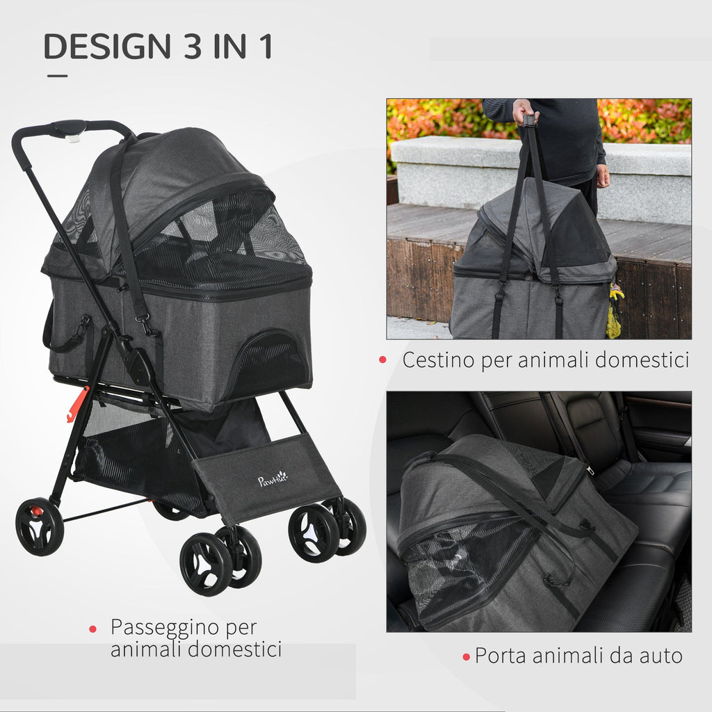 EasyComfort 3-in-1 hondenbuggy, draagtas en transportbox, grijs