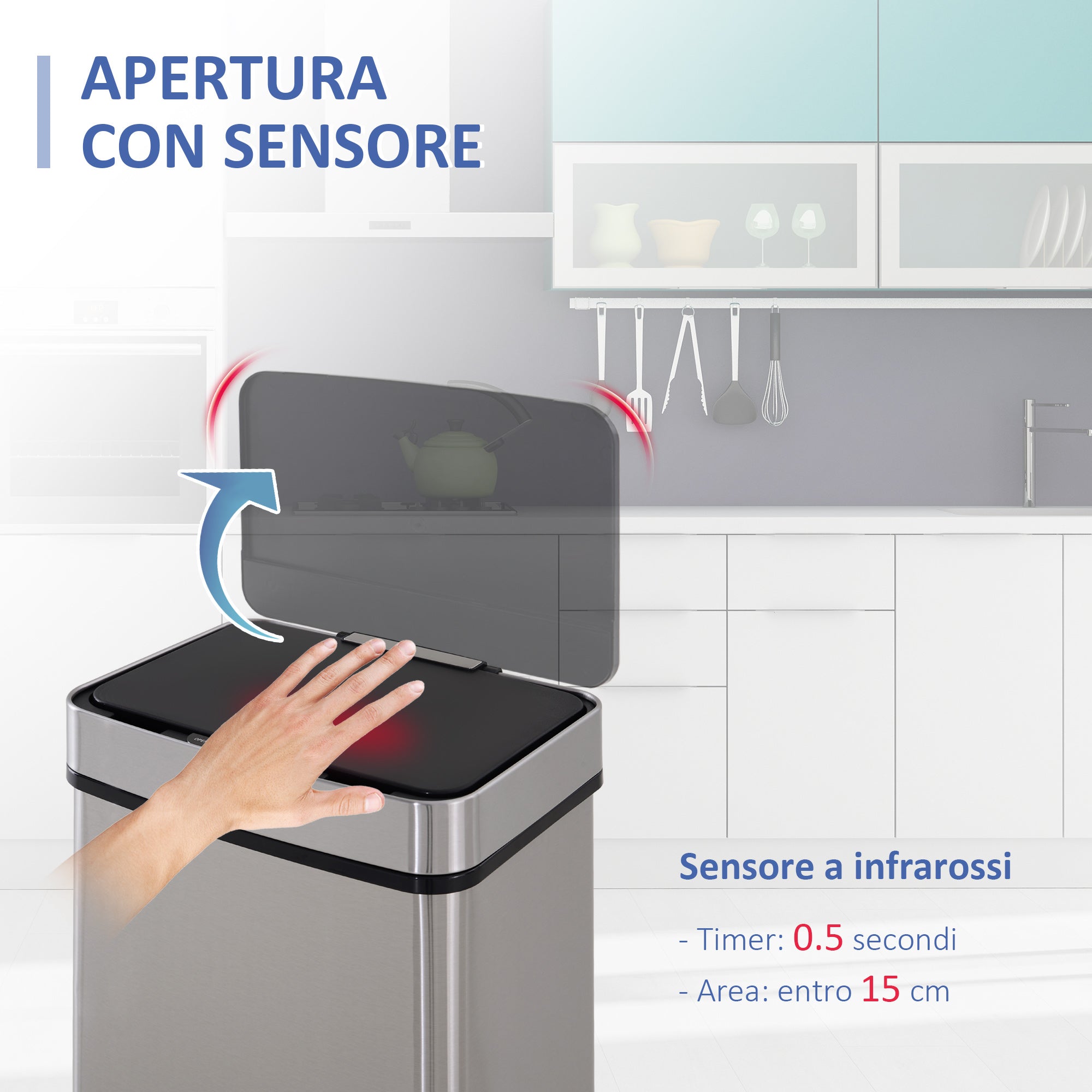 Easycomfort 72L prullenbak met infraroodsensor en 3 compartimenten