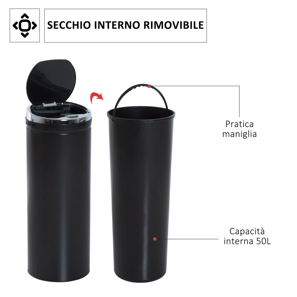 Easycomfort Pattumiera Automatica with Sensore a Infrarossi e Capacità 50L, Acciaio Inox e Plastica, black, 30.5x30.5x81.5cm