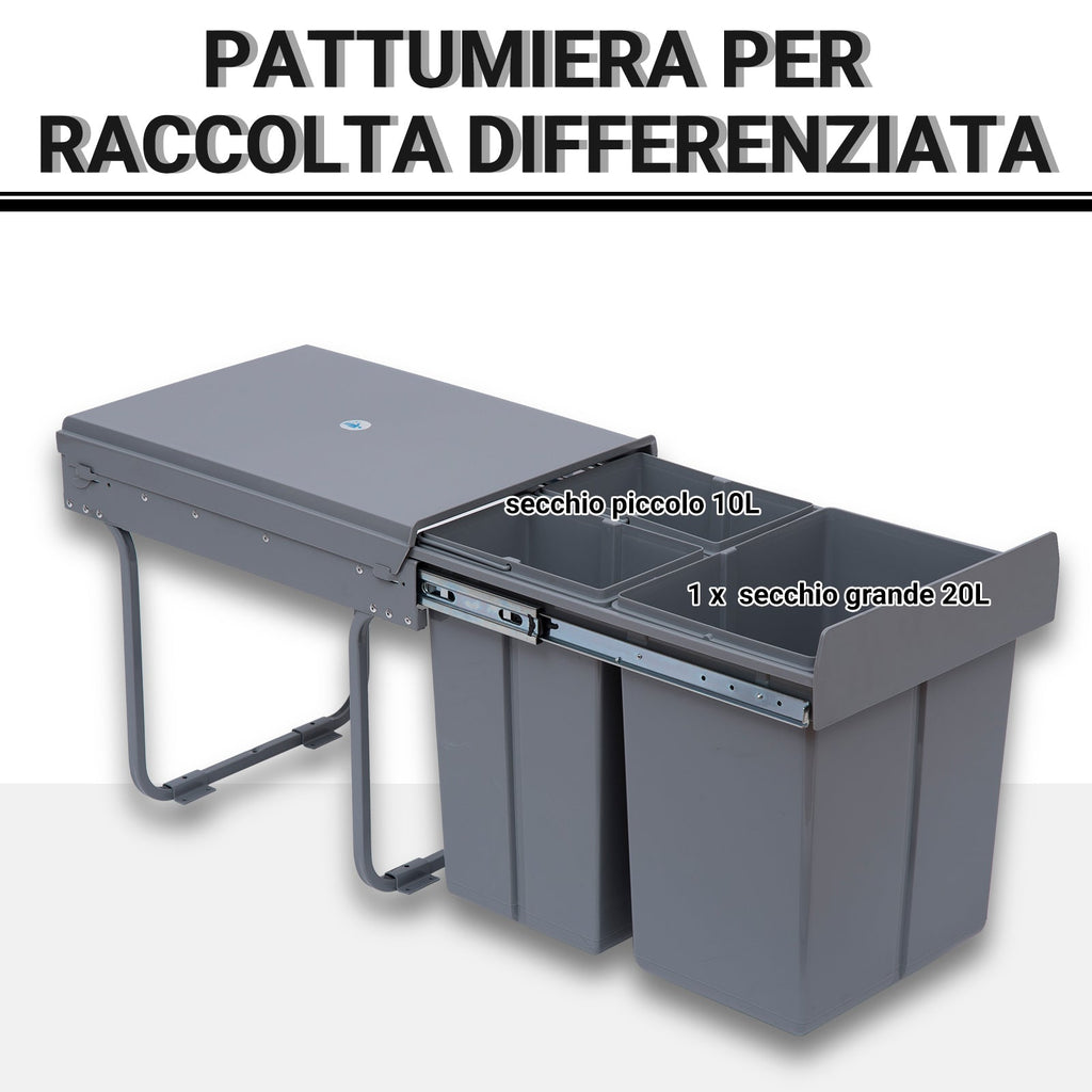 Easycomfort Pattumiera Estraibile with 3 Contenitori per Raccolta Differenziata, Capacità Totale 40L, 48x34.2x41.8cm Grigio