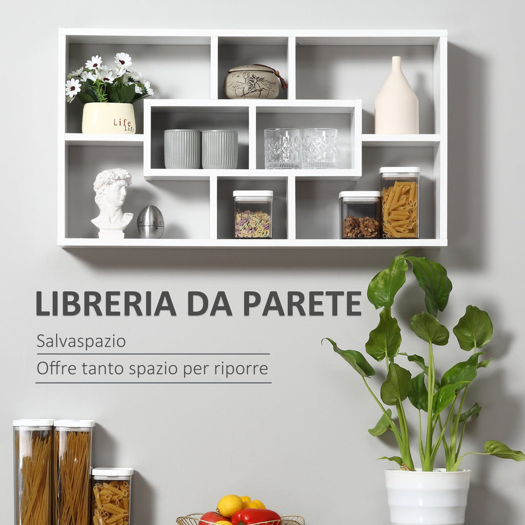 Easycomfort Pensile Libreria da Parete Sospesa 8 Vani in 3 Diverse Dimensioni, Mensola da Muro Design Antiribaltamento Pannelli di Truciolare white 85x14.5x47.5cm Capacità: 20kg